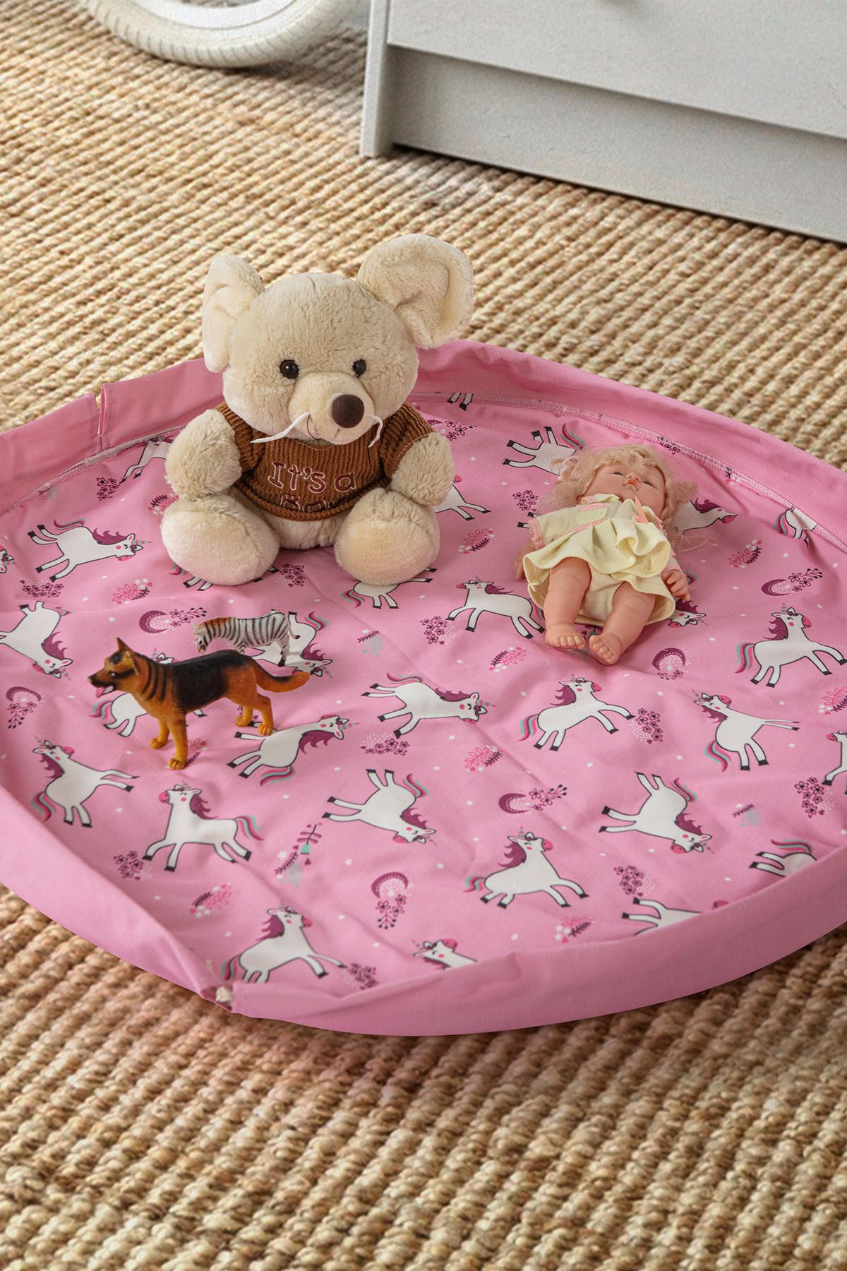 SWITA Kids Desenli Duck Keten Kumaş Oyun Matı Yumuşak Taban 90x90 cm