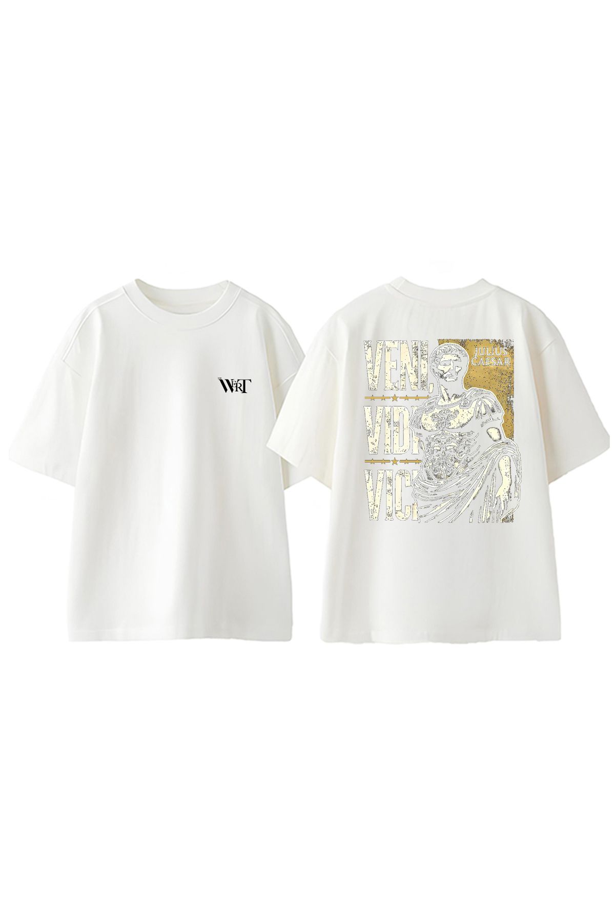 THEWERT Veni Vidi Vici Julius Caesar Tasarım Sırt Baskılı Pamuk Beyaz Oversize T-shirt