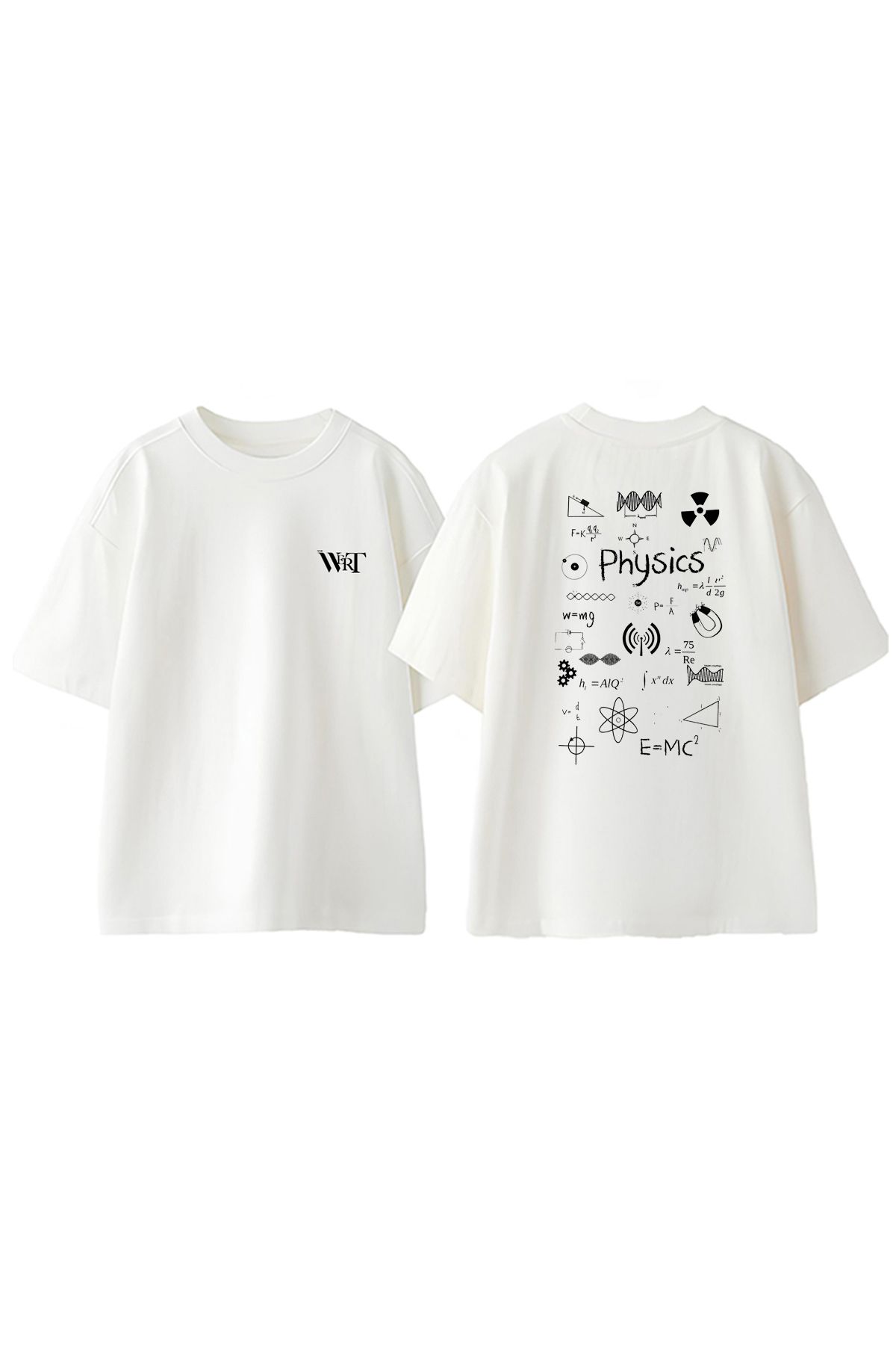 THEWERT Physics Tasarım Sırt Baskılı Pamuk Beyaz Oversize T-shirt