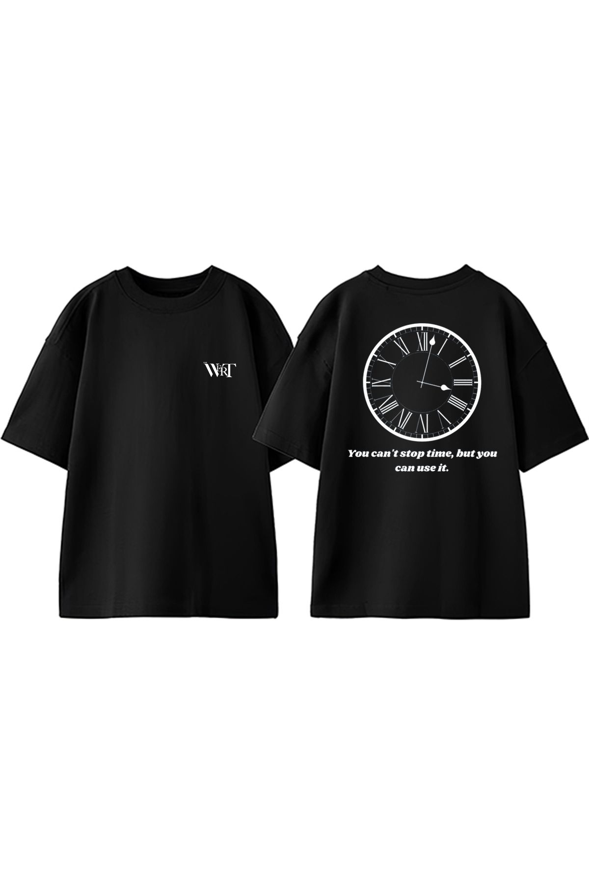 THEWERT Time You Cant Stop Time Tasarım Sırt Baskılı Pamuk Siyah Oversize T-shirt