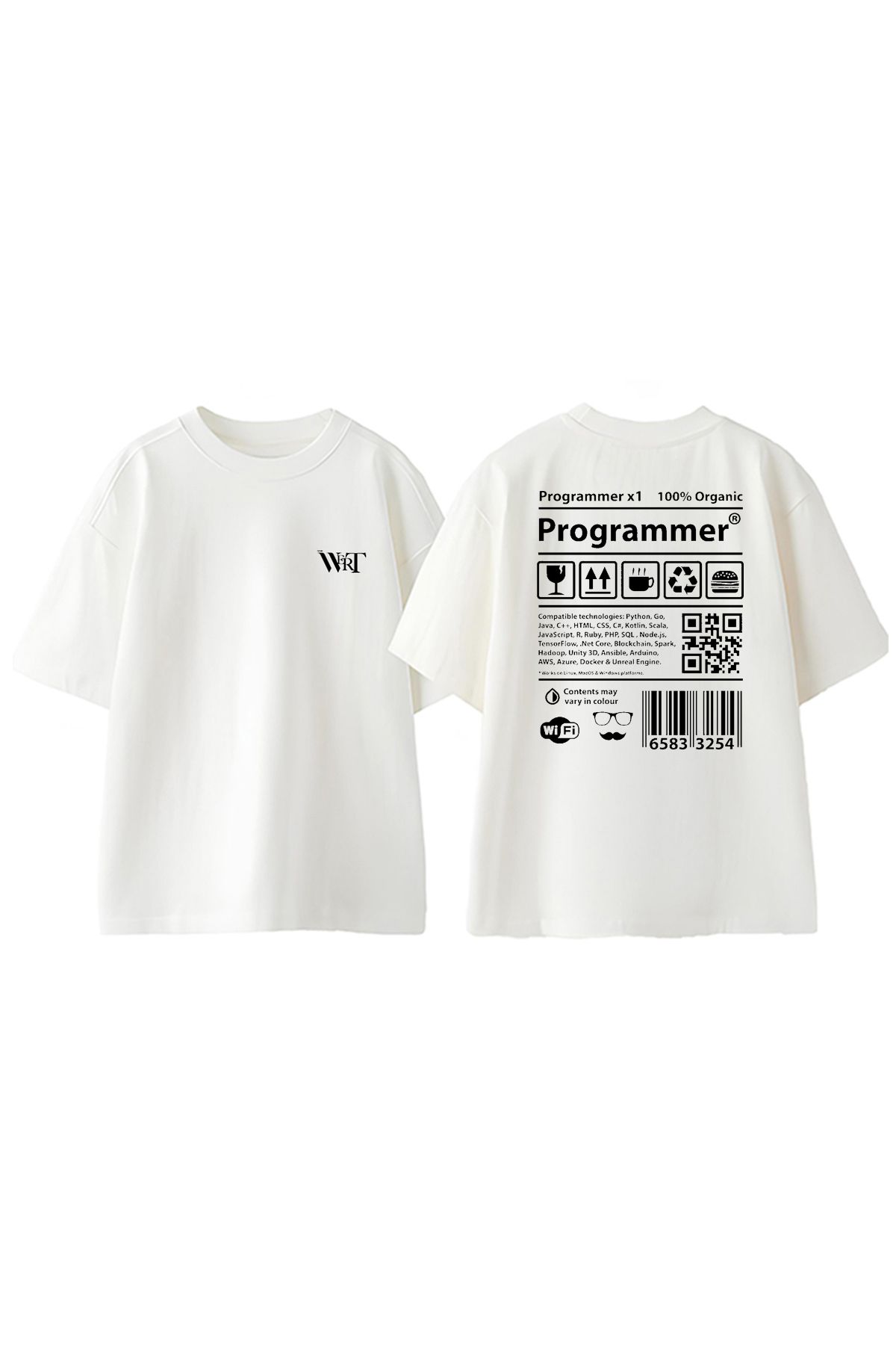 THEWERT Programmer Tasarım Sırt Baskılı Pamuk Beyaz Oversize T-shirt
