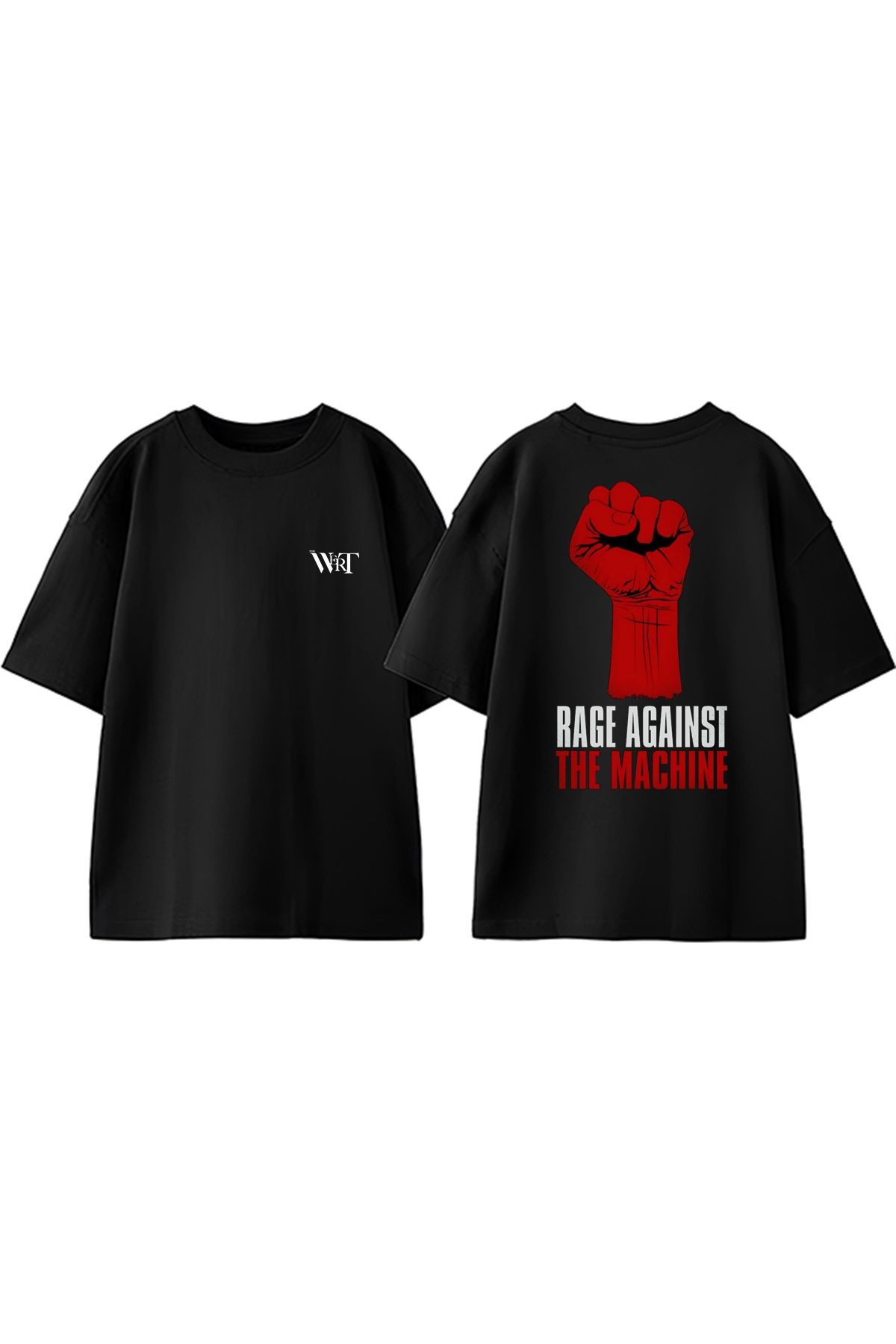 THEWERT Rage Against The Machine Tasarım Sırt Baskılı Pamuk Siyah Oversize T-shirt
