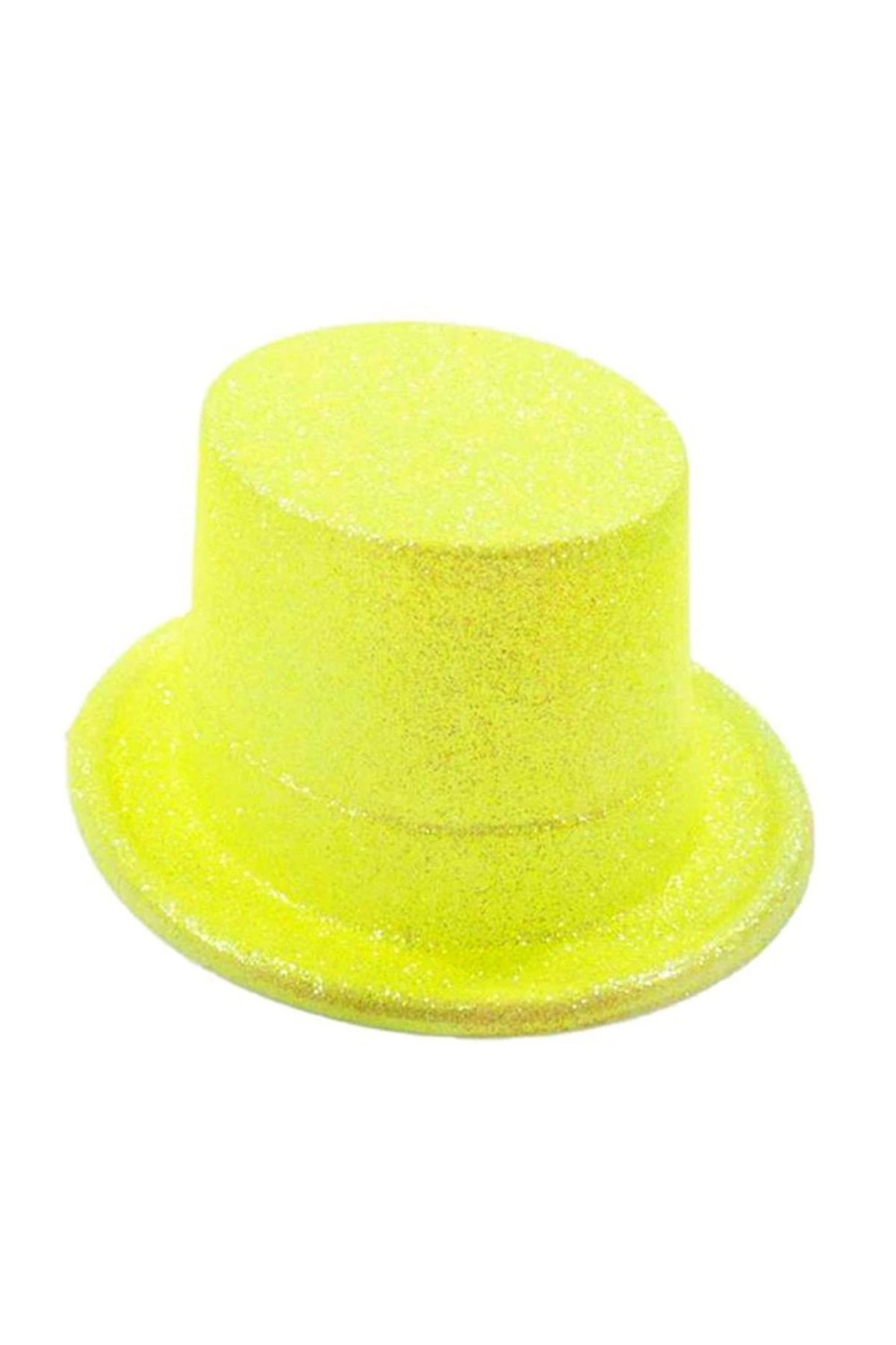 STOREMAX Floresan Sarı Renk Simli Uzun Fötr Melon Şapka 12 cm (5047)