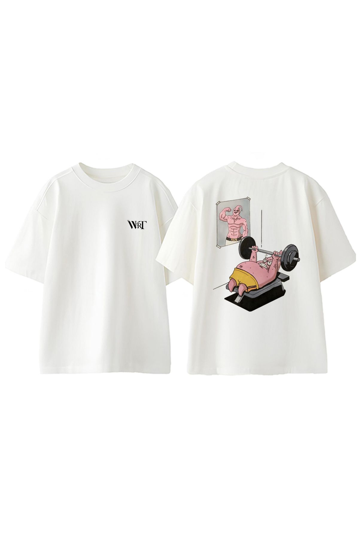 THEWERT Patrick Gym 1 Tasarım Sırt Baskılı Pamuk Beyaz Oversize T-shirt