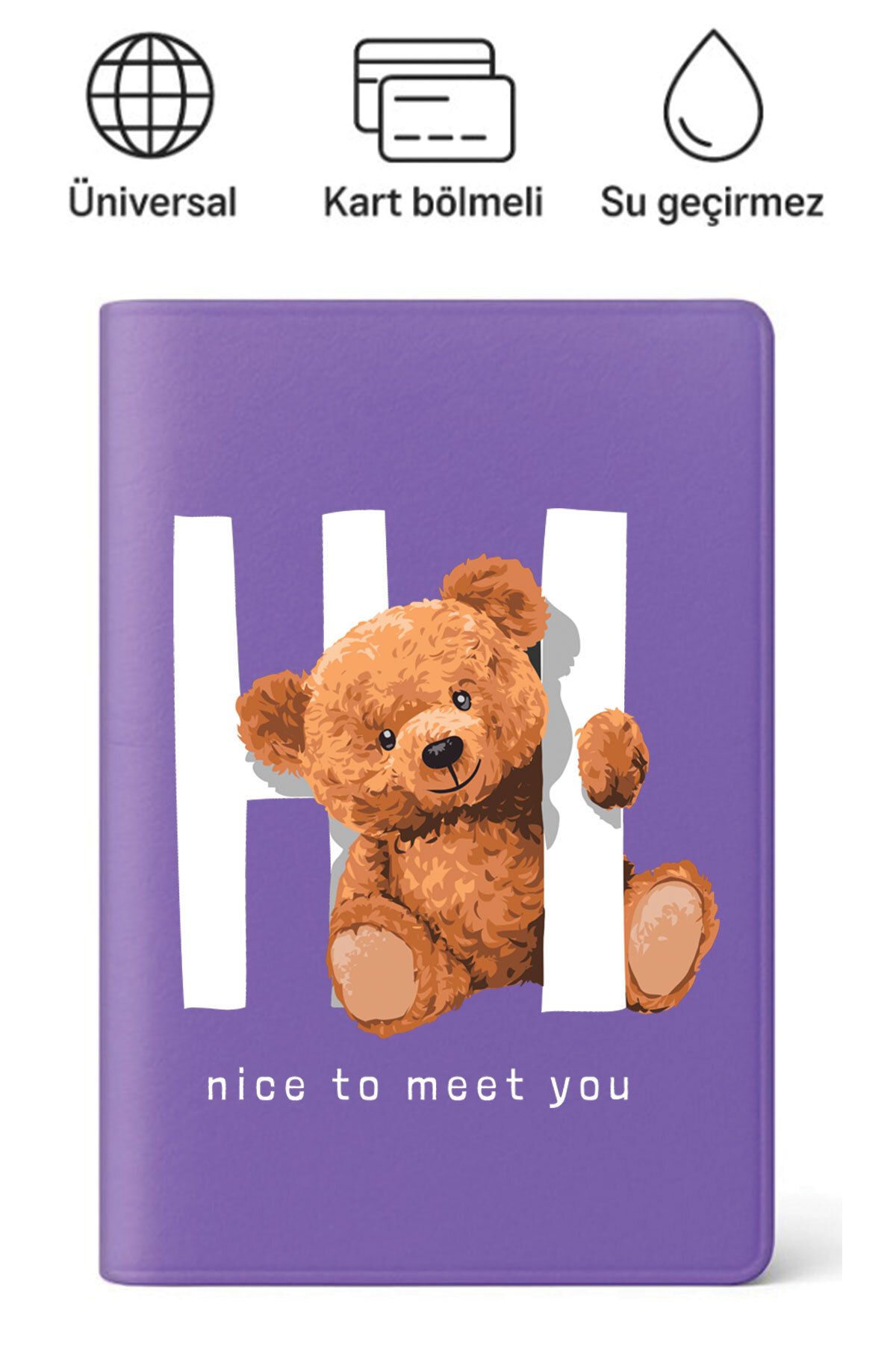 ADACASE Pasaport Kılıfı Pasaportluk Desenli Pasaport Kabı Su Geçirmez Hi TeddyBear