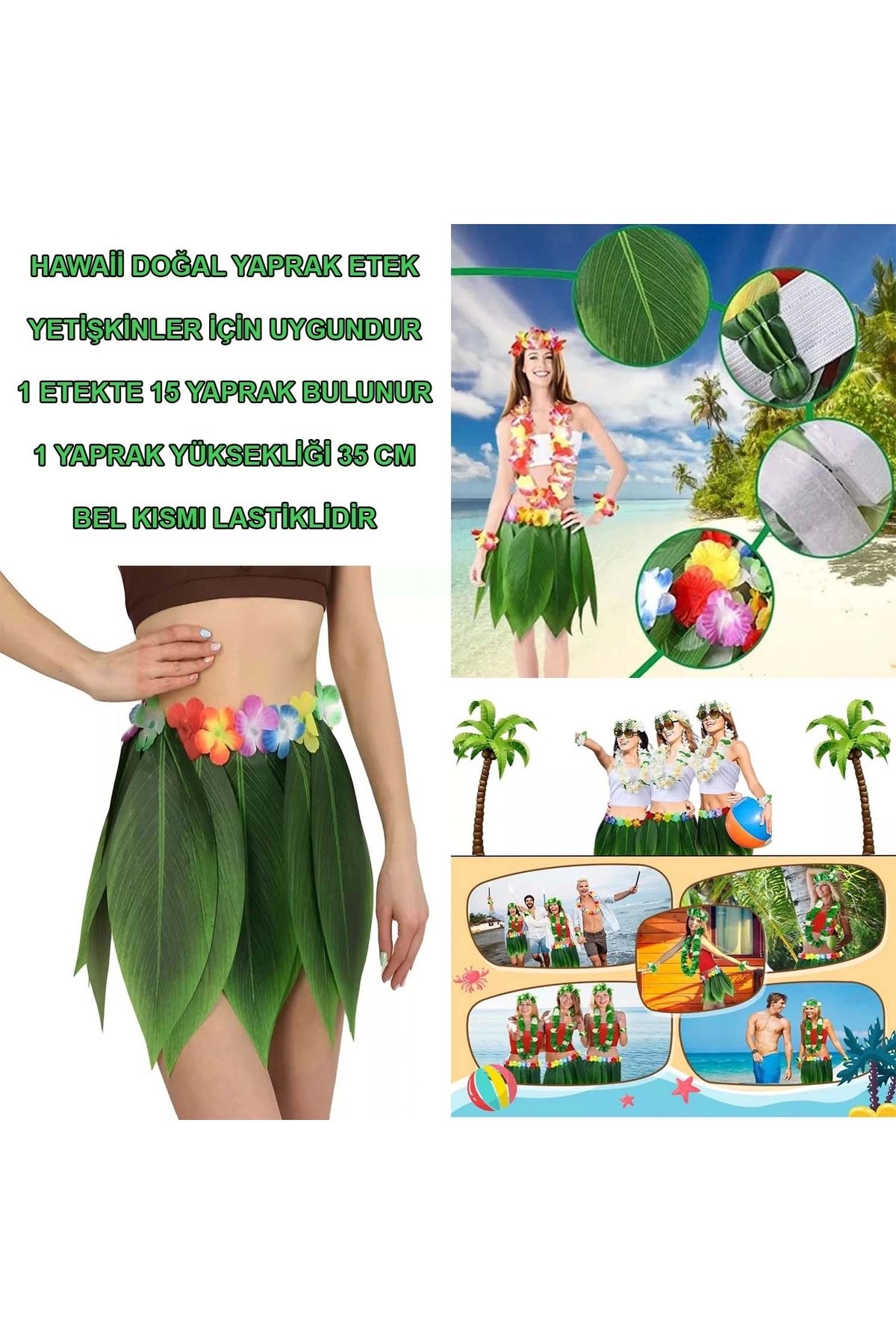 STOREMAX Tropikal Esintili Hawaii Yapraklı Parti Eteği Yetişkin Boy (5047)