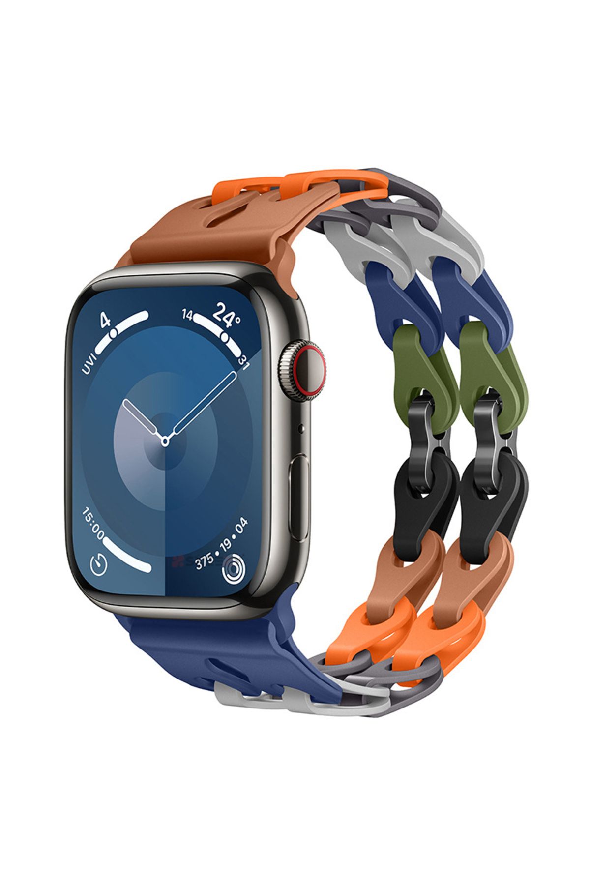 Sneezy Apple Watch Ultra 1 ve 2 Uyumlu 49mm Zincir Desenli Yumuşak Silikon Solo Kordon