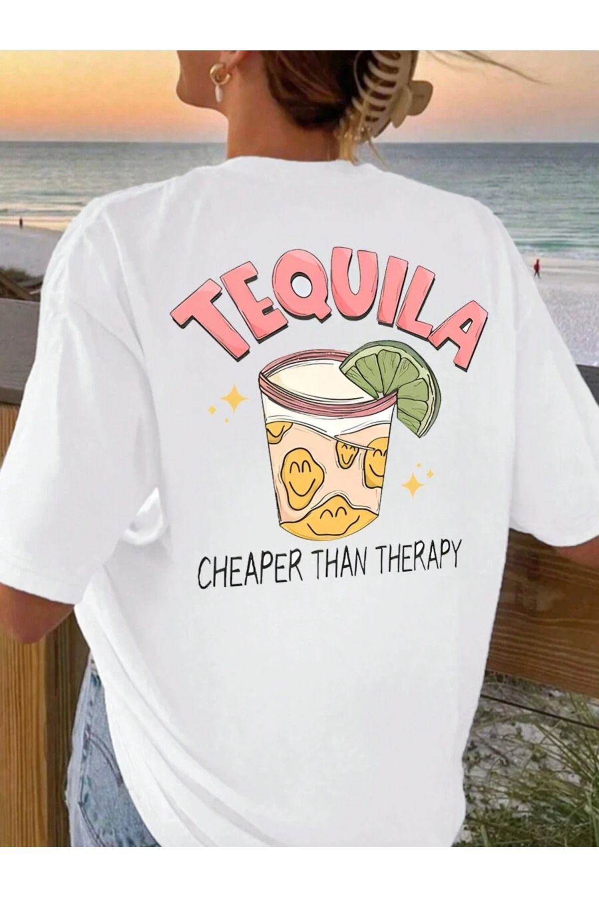 OVER HEAD Kadın Tequila Limon Baskılı Oversize T-shirt