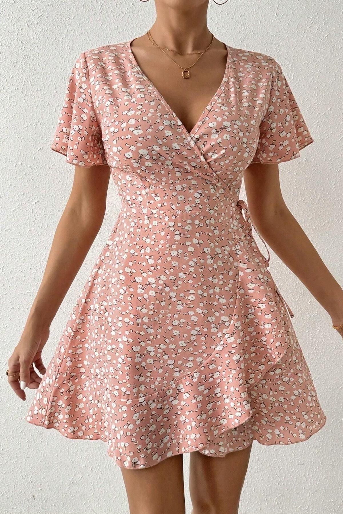 POLEXP Pembe Yazın Rüyası Mini Elbise E-5503