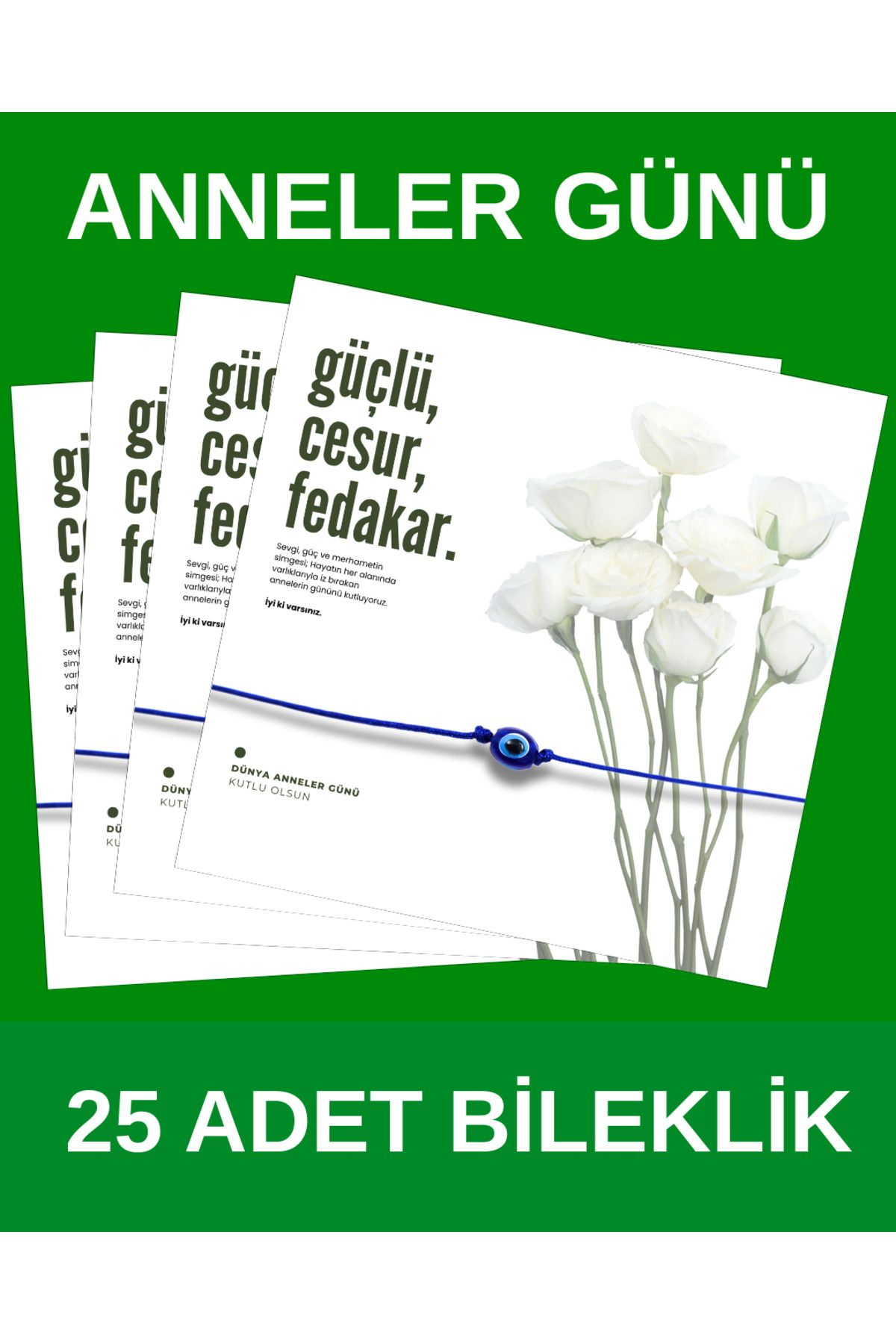 Taş Sanatı Doğaltaş Anneler Günü Nazar Boncuklu Hediye Kartlı Şans Bilekliği - ( 25 Adet )