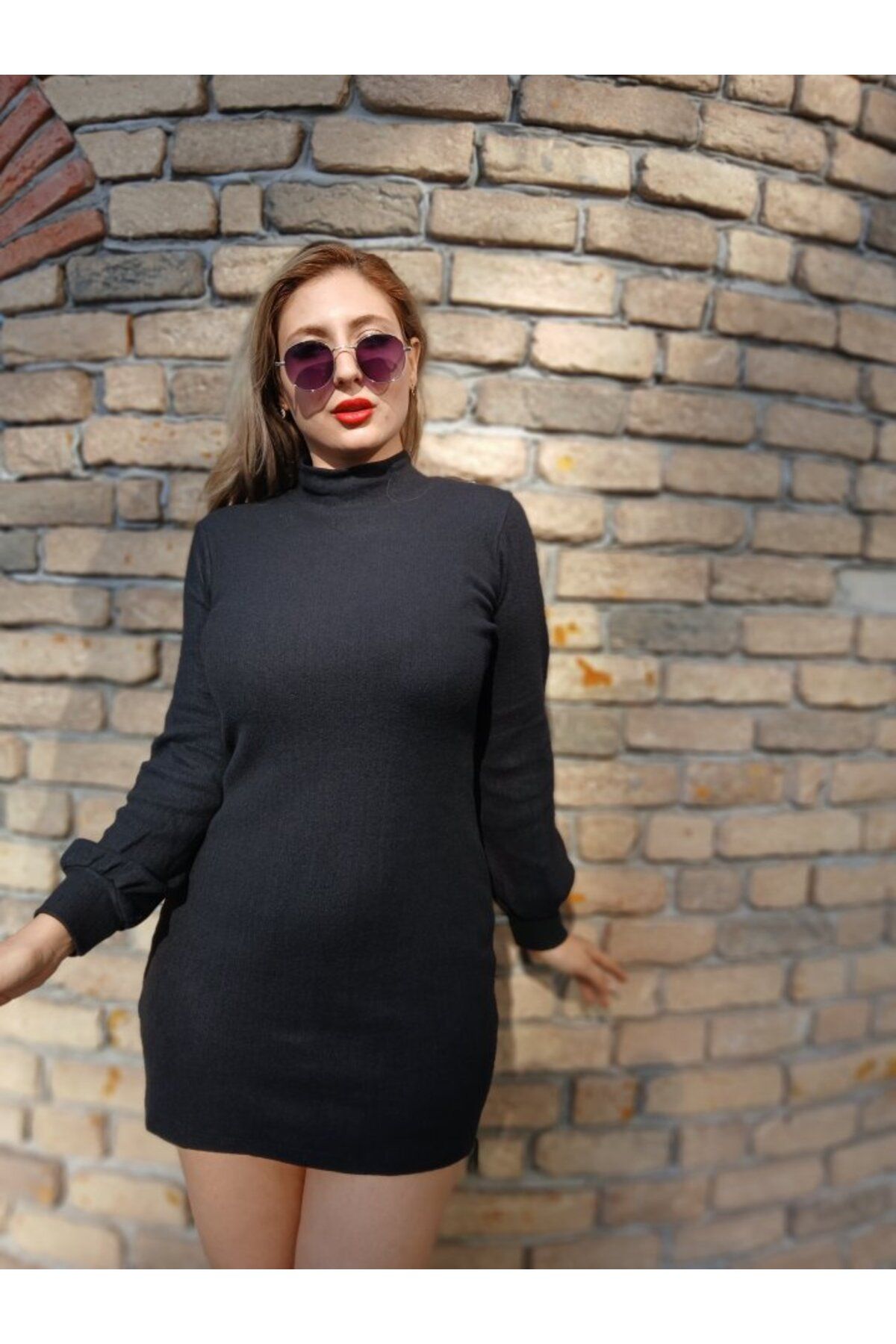 royq Kadın Uzun Kollu Balıkçı Yaka şardonlu Kaşkorse Elbise