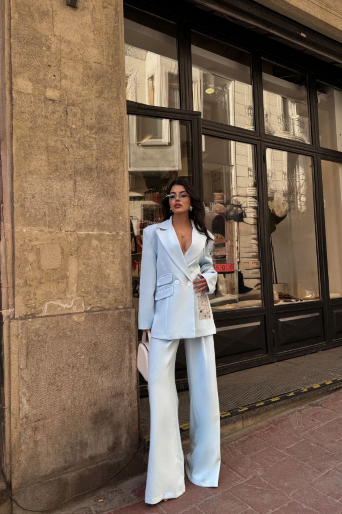 royq TASARIM ETİKET DETAYLI CEKET - PANTOLON TAKIM - Bebe Mavi