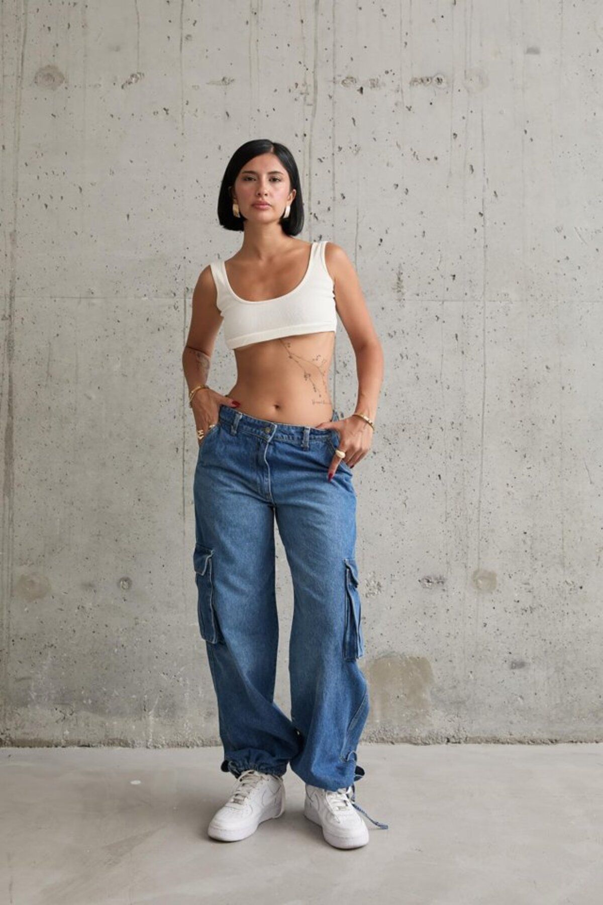 royq Mavi Yan Cepli Jeans Pantolon