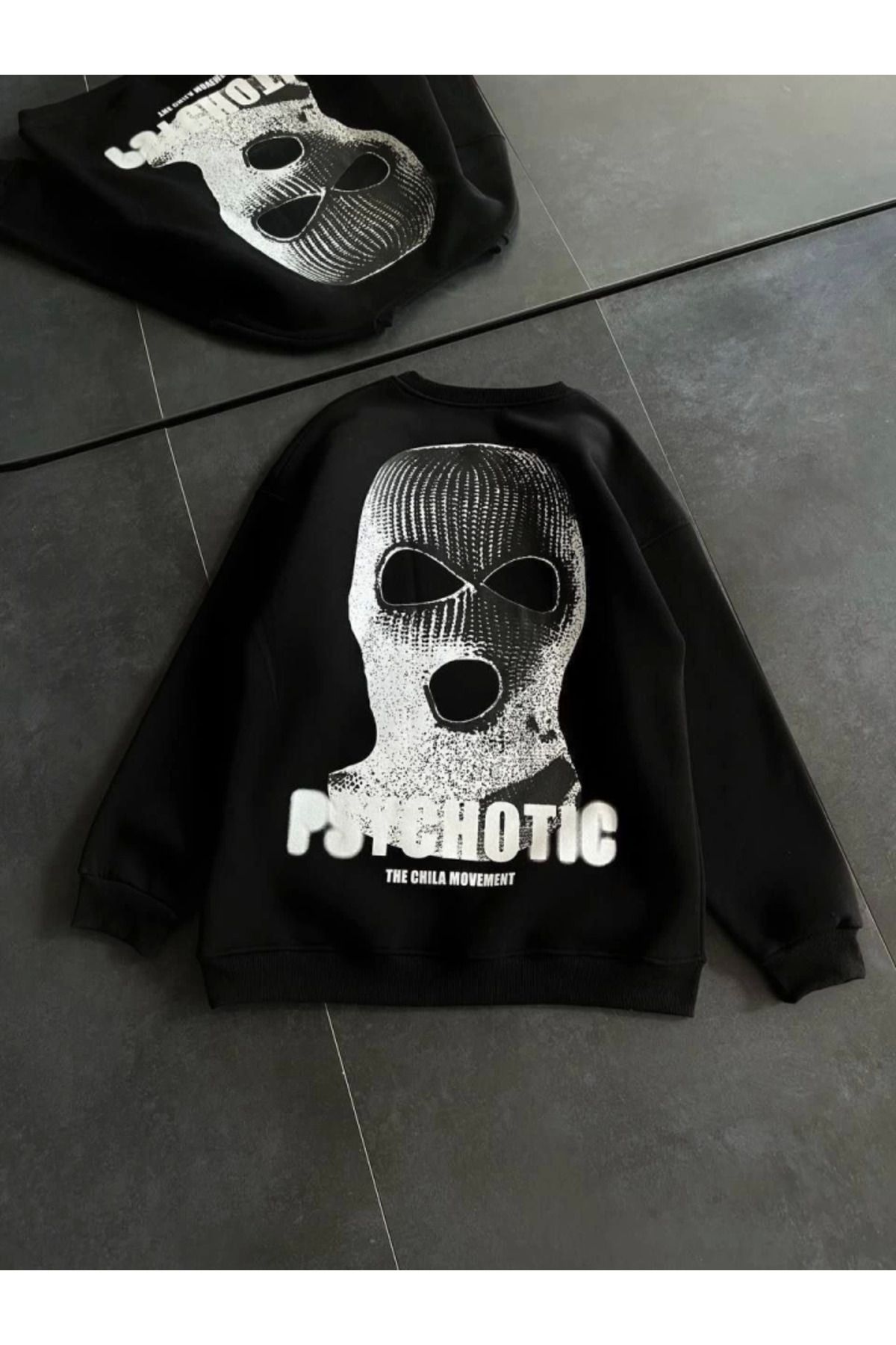 royq Kışlık Bisiklet Yaka Baskılı SweatShirt - Siyah