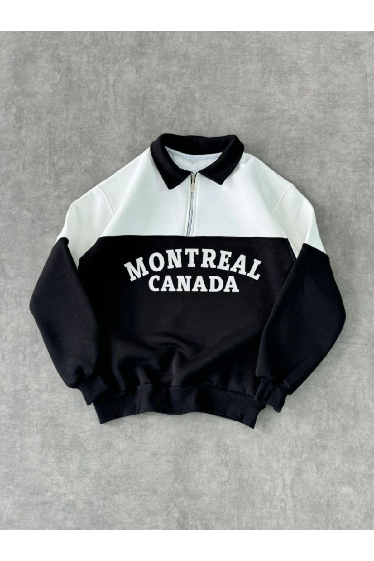 royq Yarım Fermuarlı Parçalı Yakalı SweatShirt - Siyah