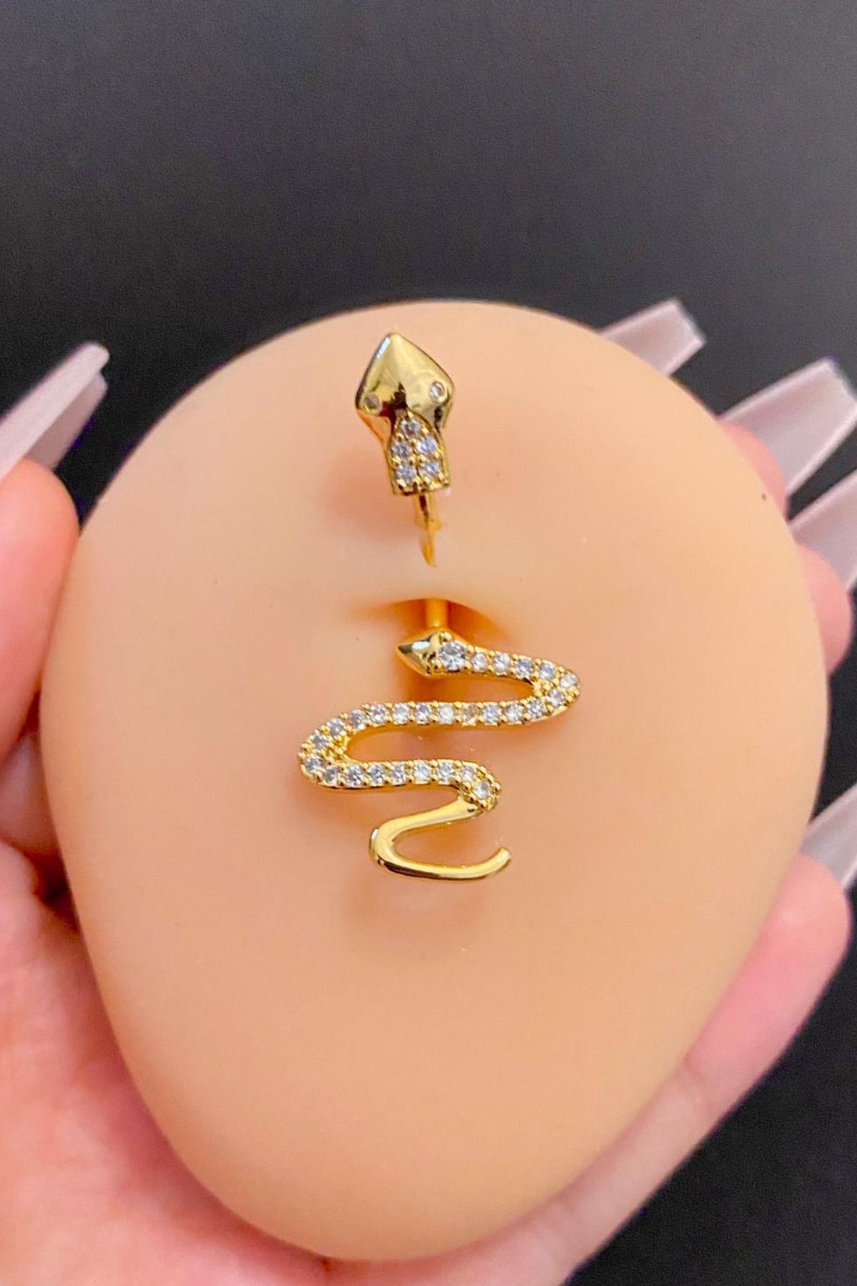 Blisse Piercing Kadın Gold Zirkon Taşlı Yılan Figürlü Çelik Göbek Piercing