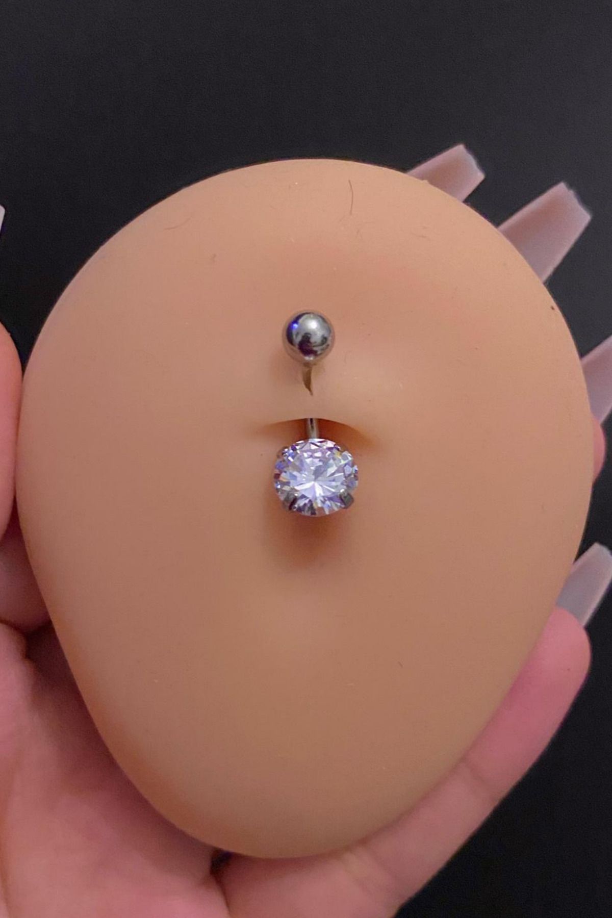 Blisse Piercing Kadın Gümüş Yuvarlak Zirkon Taşlı Çelik Göbek Piercing