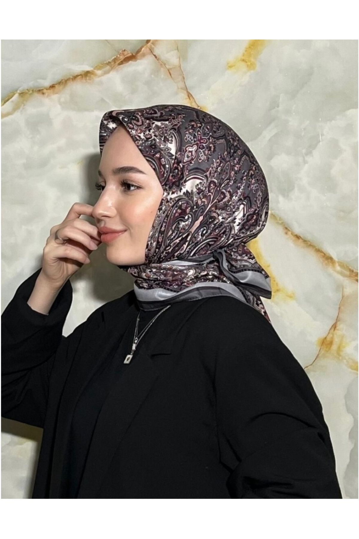 lune FİRUZE DESEN EŞARP - GRİ MÜRDÜM