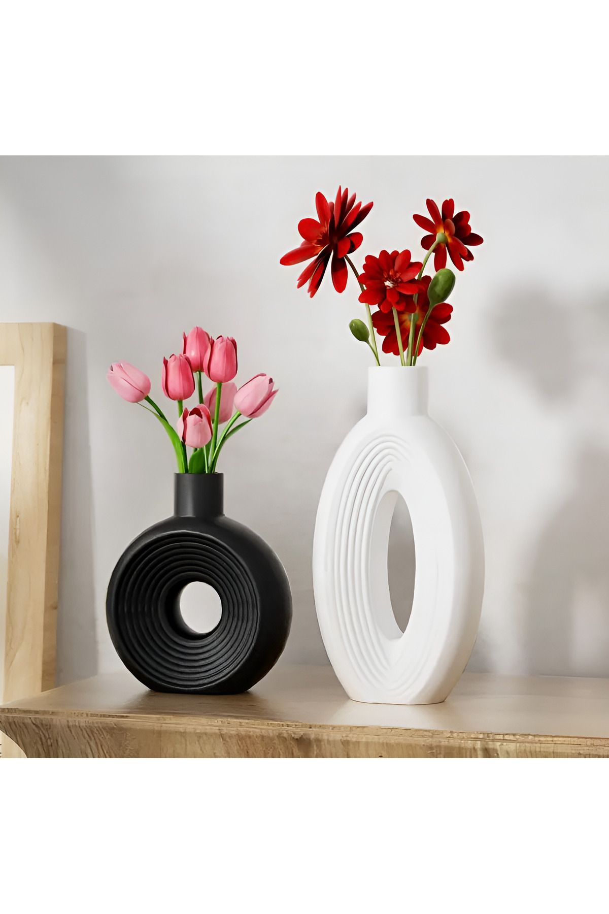 Elan Design Dekoratif Minimalist 2'li Vazo Set ( Siyah Beyaz )