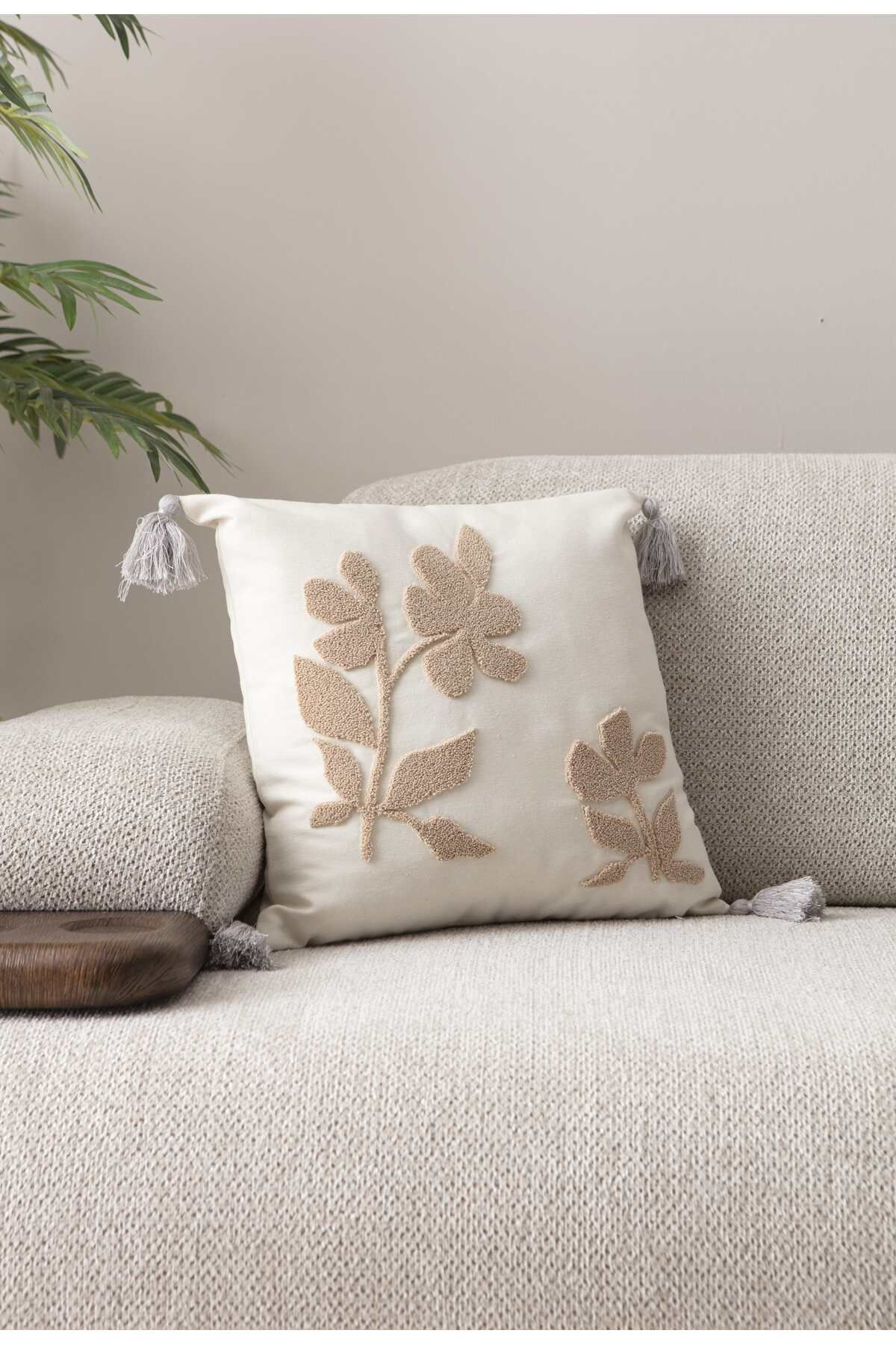 SWITA Comfort Serisi Punch İşlemeli Keten Kırlent Kılıfı 43x43 cm
