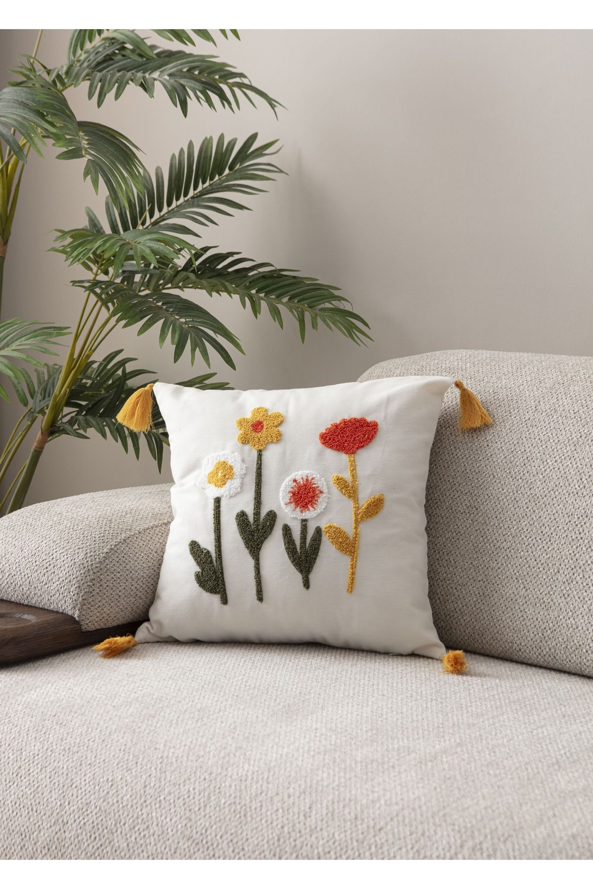 SWITA Comfort Serisi Punch İşlemeli Keten Kırlent Kılıfı 43x43 cm