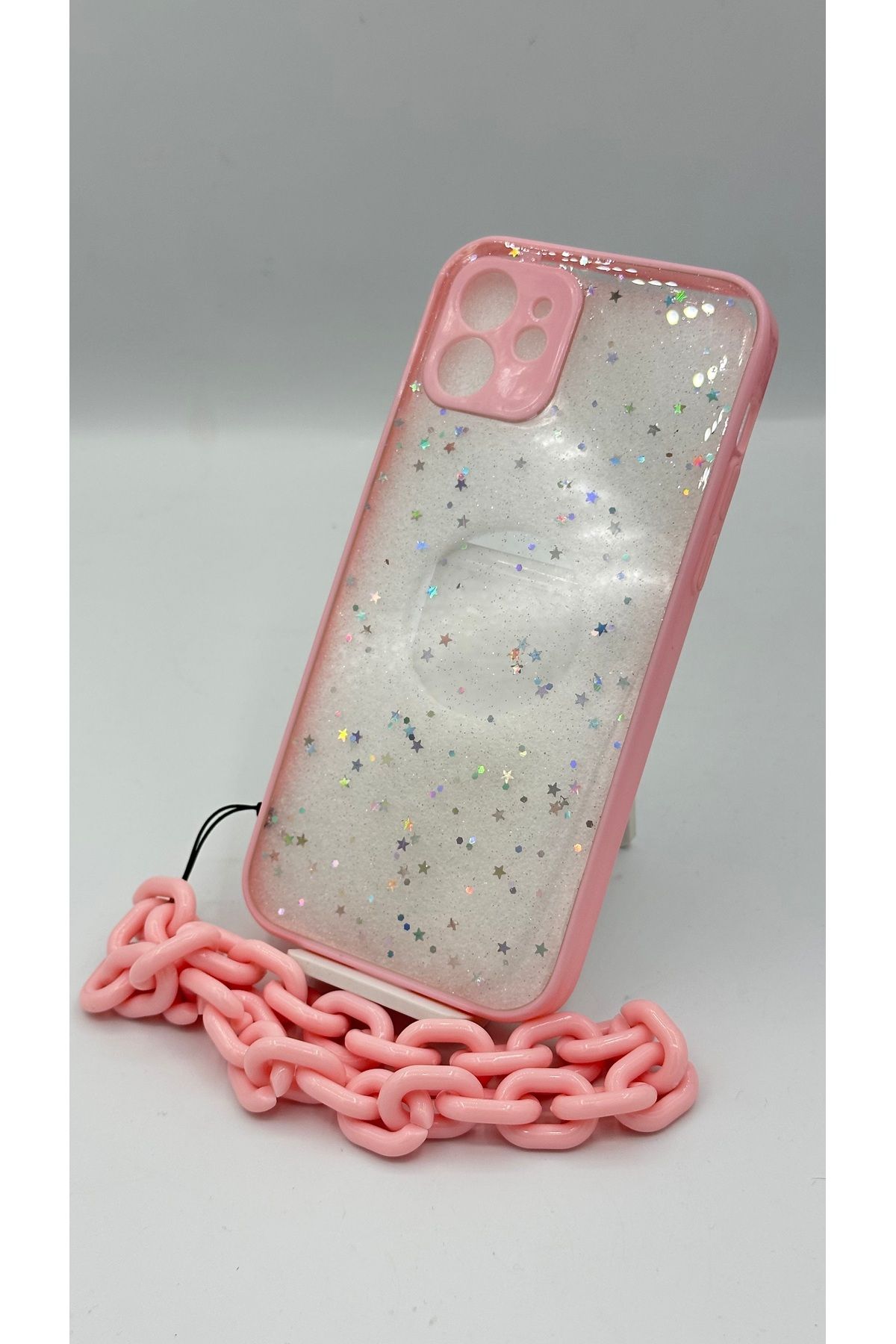 Genç 2 Teknoloji iPhone 12 ŞEFFAF SİMLİ RENKLİ ZİNCİR BİLEK ASKI HEDİYELİ KILIF