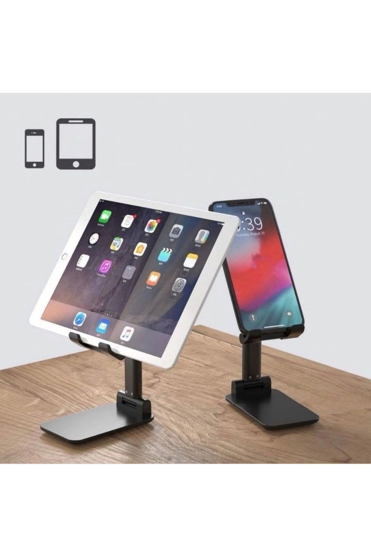 STOREMAX Siyah Aynalı Cep Telefonu Sabitleyici Stand Katlanabilir Ayarlanabilir Telefon Standı (5047)