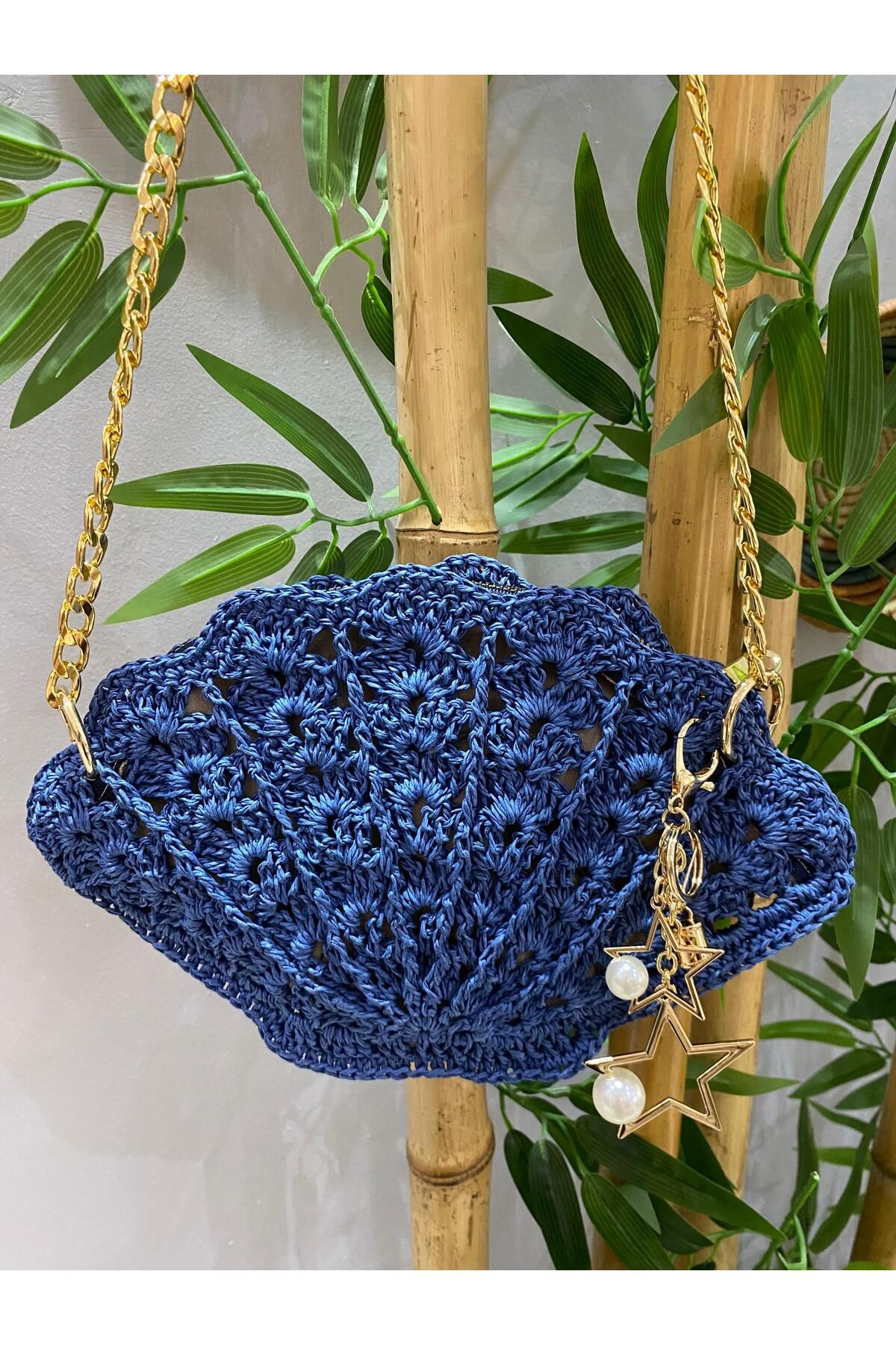 KÜBRA UYAN JEWELRY İncili Midye Çanta / İncili İstridye Çanta / İncili Hasır Çanta / Hasır El Örgüsü Çanta