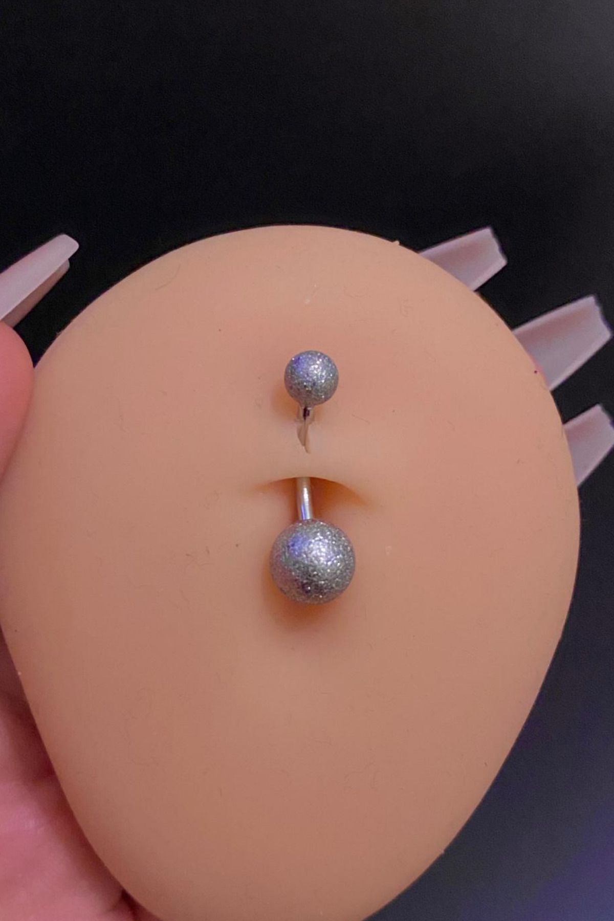 Blisse Piercing Kadın Gümüş Renk Cancanlı Detaylı Çelik Göbek Piercing