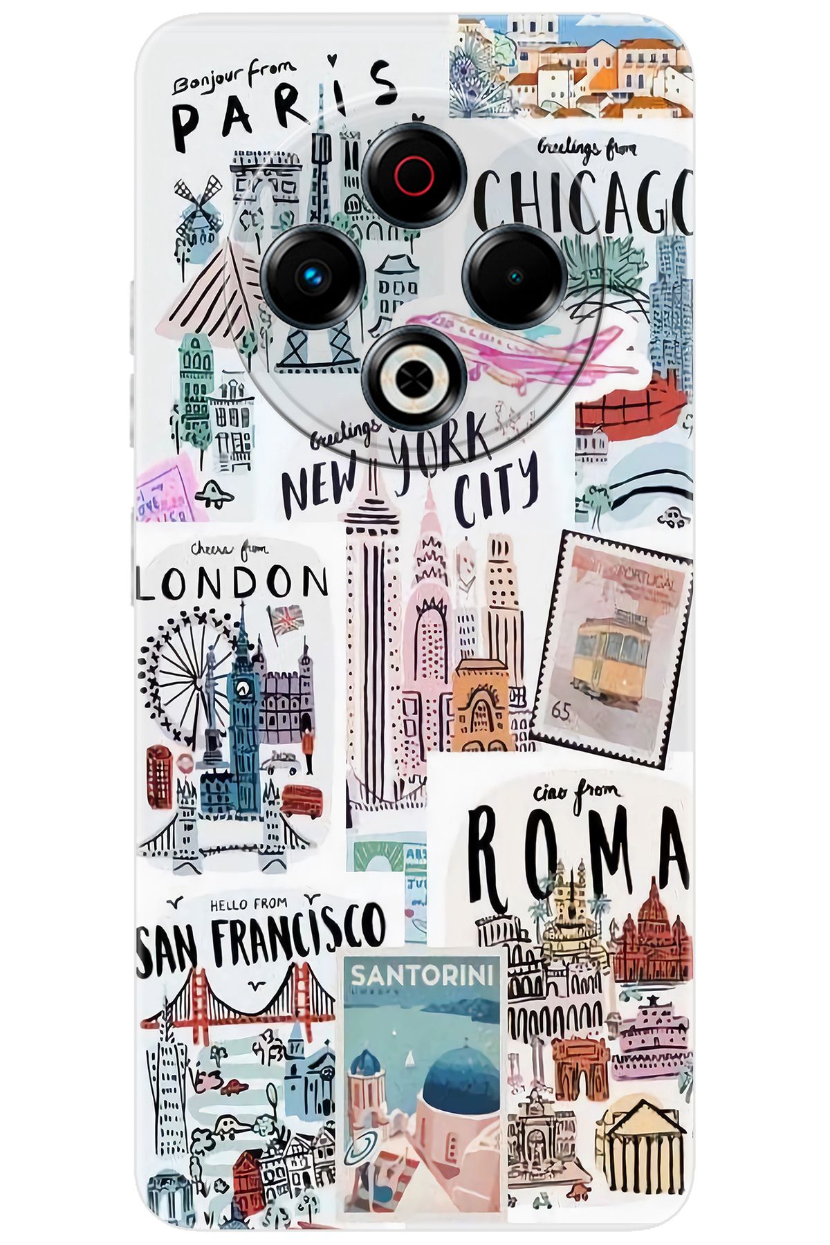 TECNO Spark 30 (KL6) Uyumlu Kılıf Desen Baskılı Silikon Newyork Roma London STK:624 CP-9Vlh06k