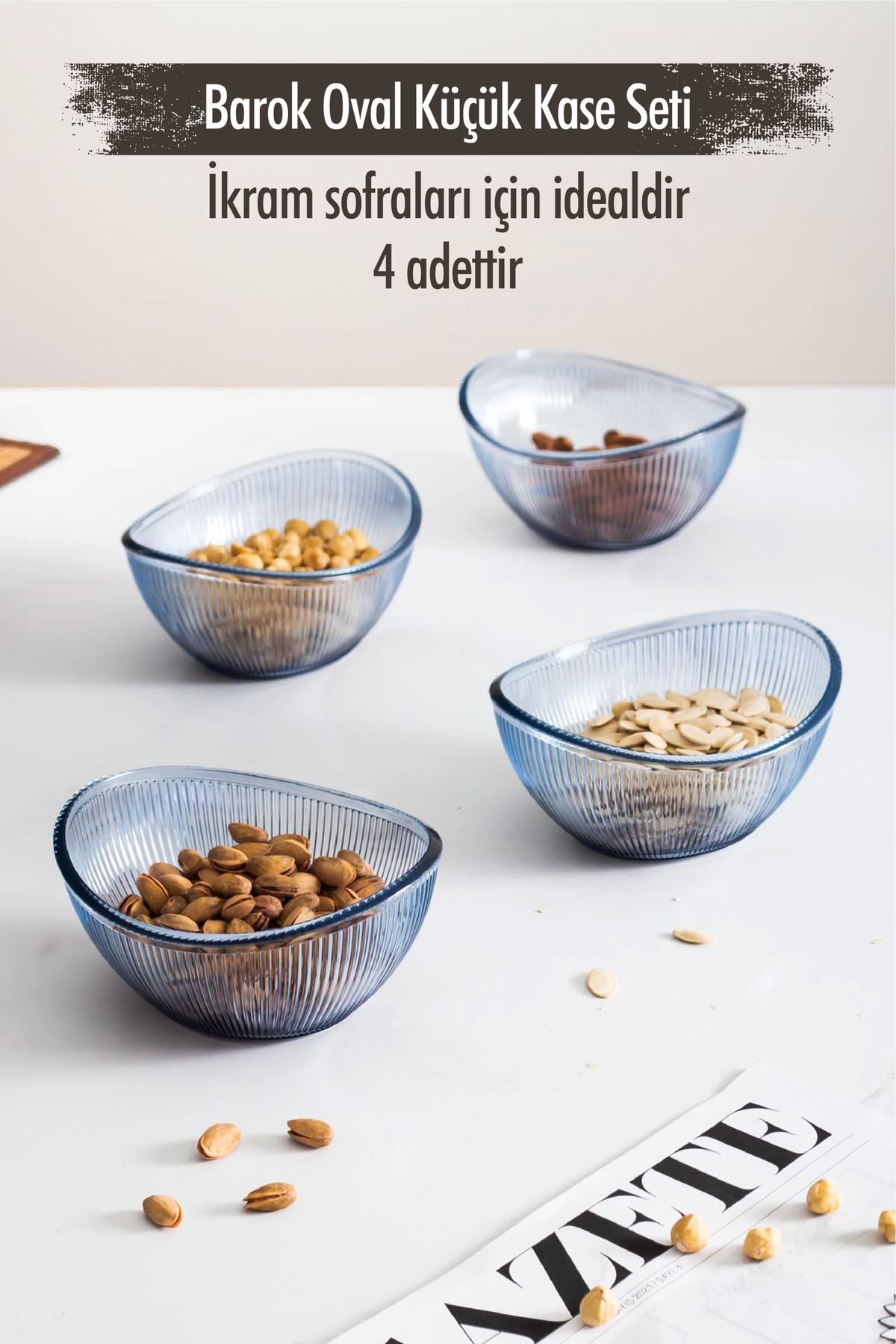 FTT SHOPPING MARKET Akrilik Barok Lacivert Oval 4'lü Küçük Kase Seti & Çerezlik & Sunumluk & İkramlık (Cam Değildir)