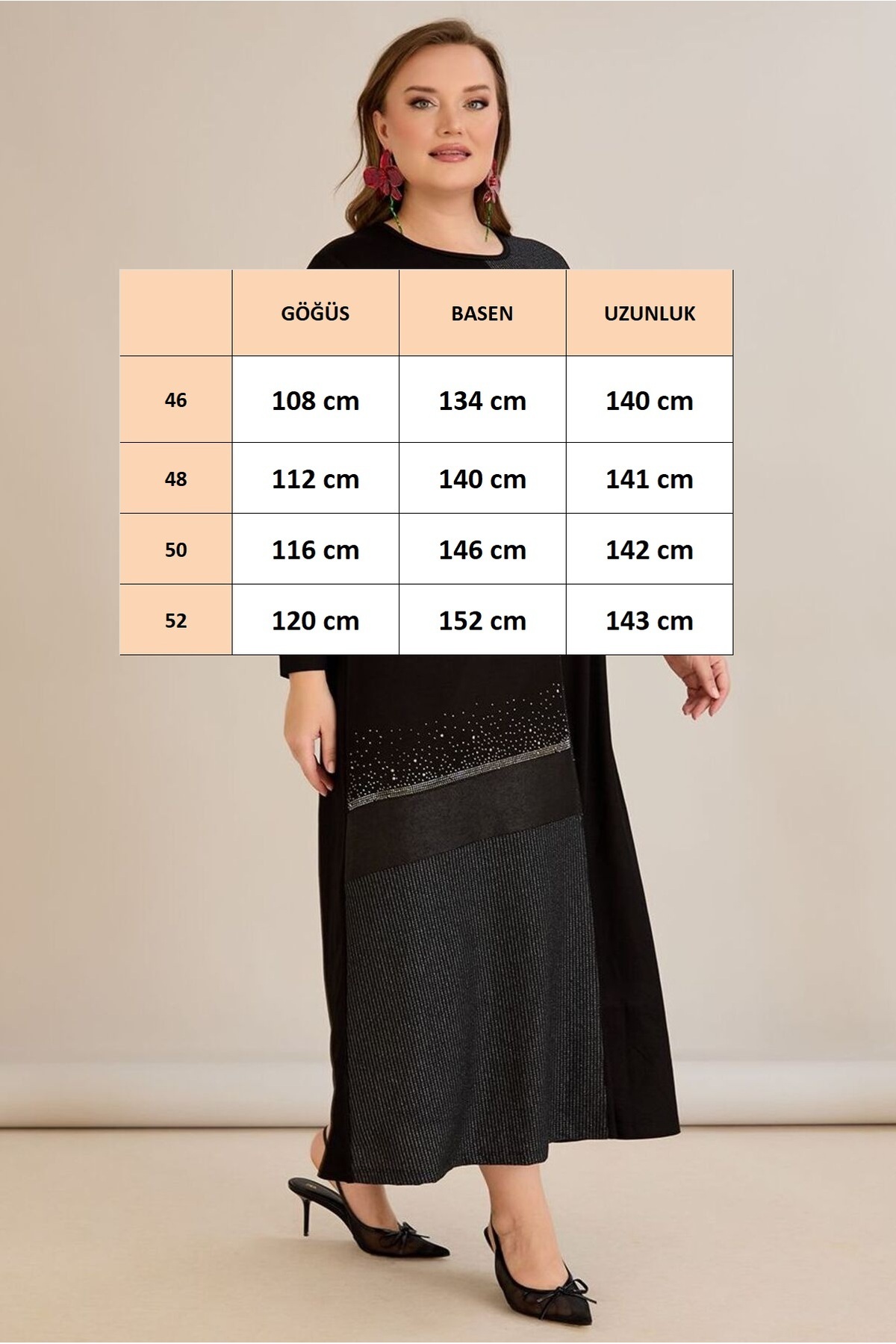 FOR ESRA BIG TREND-Women's Large Size Foil Line Pattern Stone Print Stretchy Maxi Length Long Sleeve Viscose Dress 3