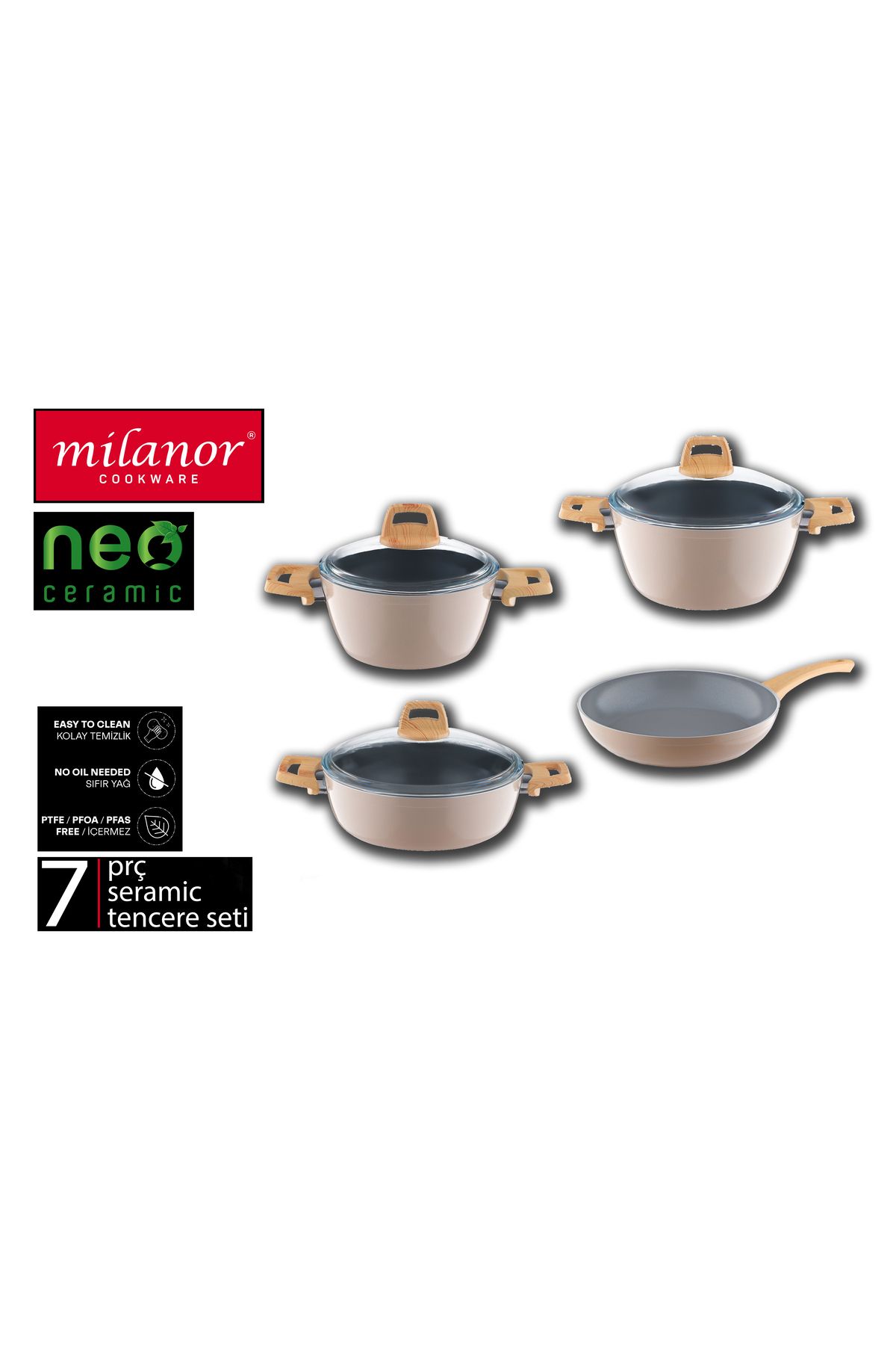 Milanor MİLANOR NEO SERAMİK 7PRC SERAMİK TENCERE SETİ