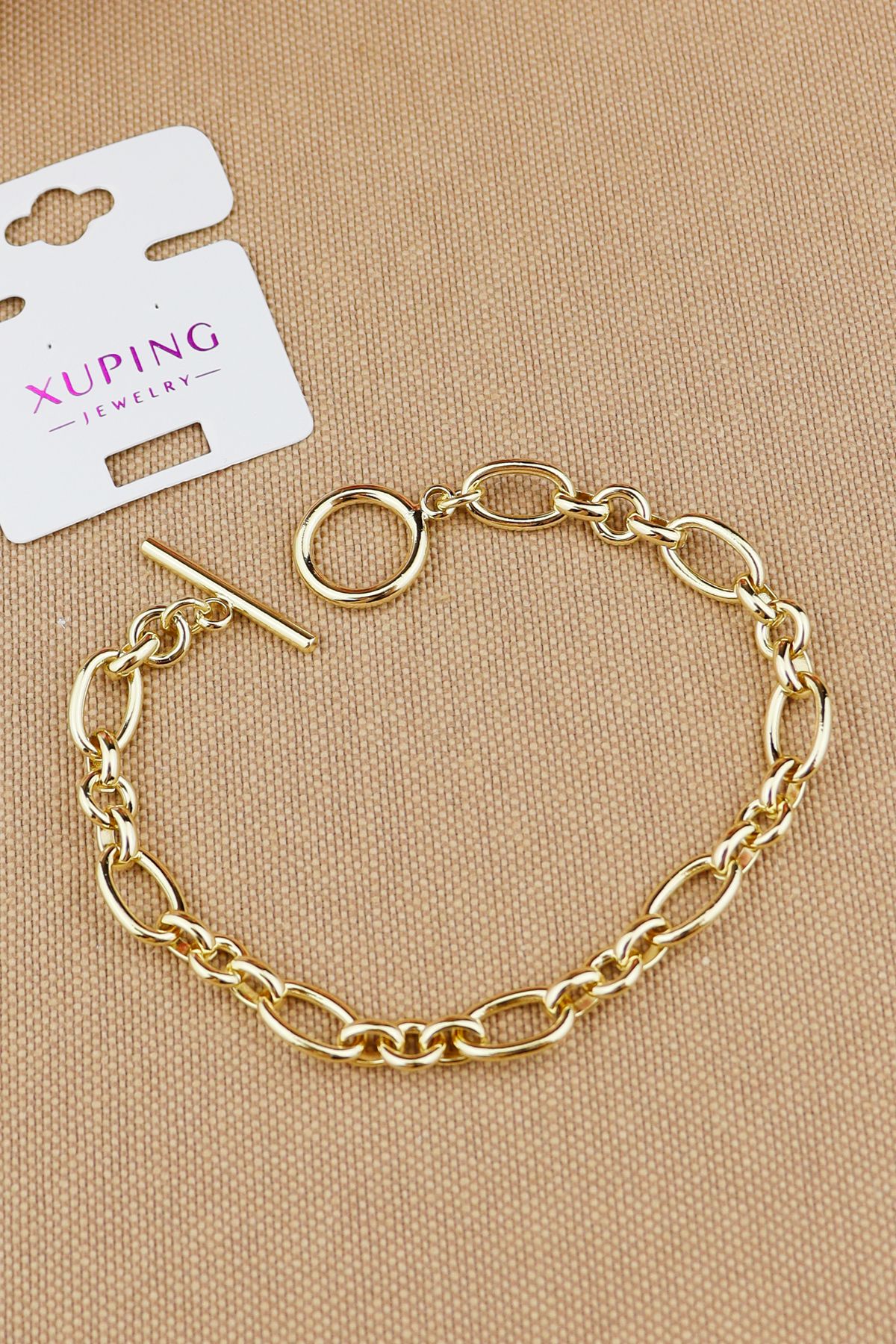 Keyifli Hayaller Xuping Vip Bileklik - Xuping Kilit Model Yuvarlak Halka Zincir Zarif Şık Gold Kararmaz Bileklik 18cm