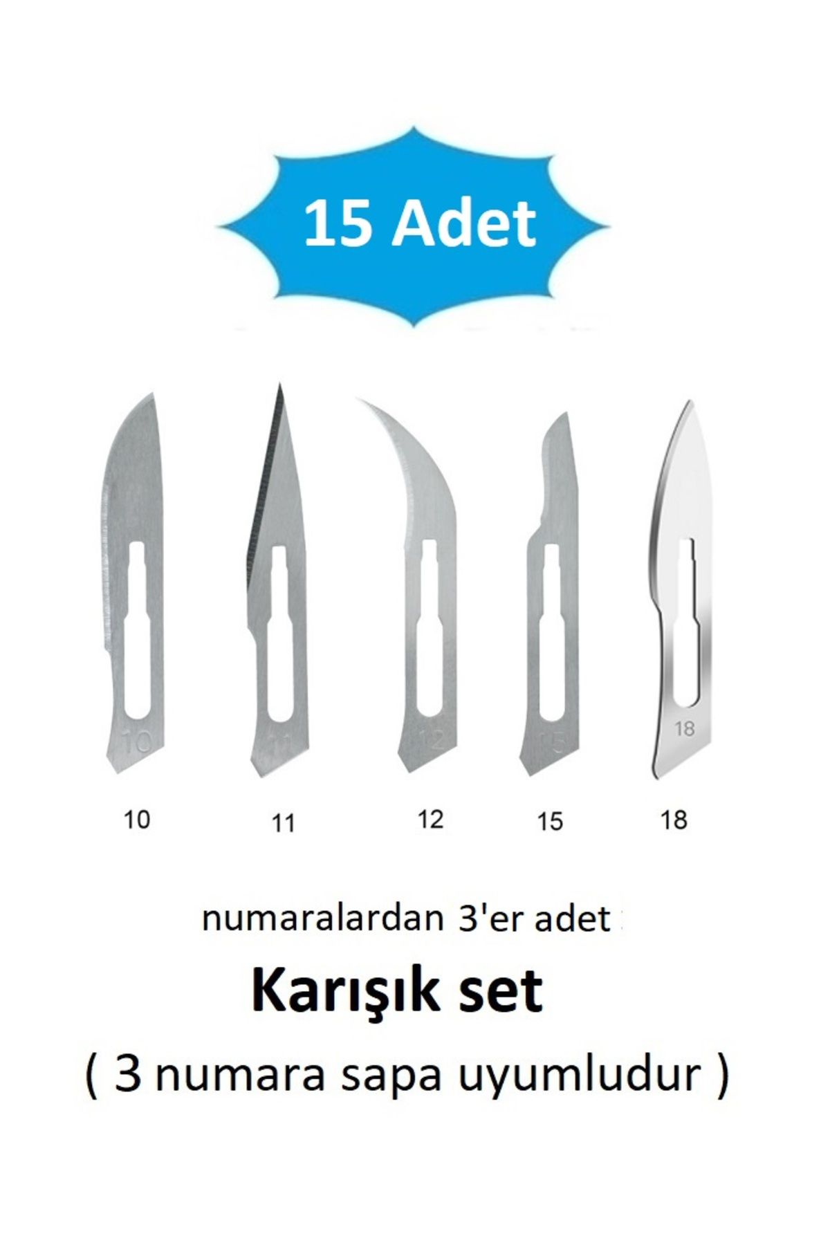 QBR Home 15li paket Karışık Ahşap Heykel Oyma Sanat Yedek Bıçağı ( 3er adet no:10-11-12-15-18 karışık set)