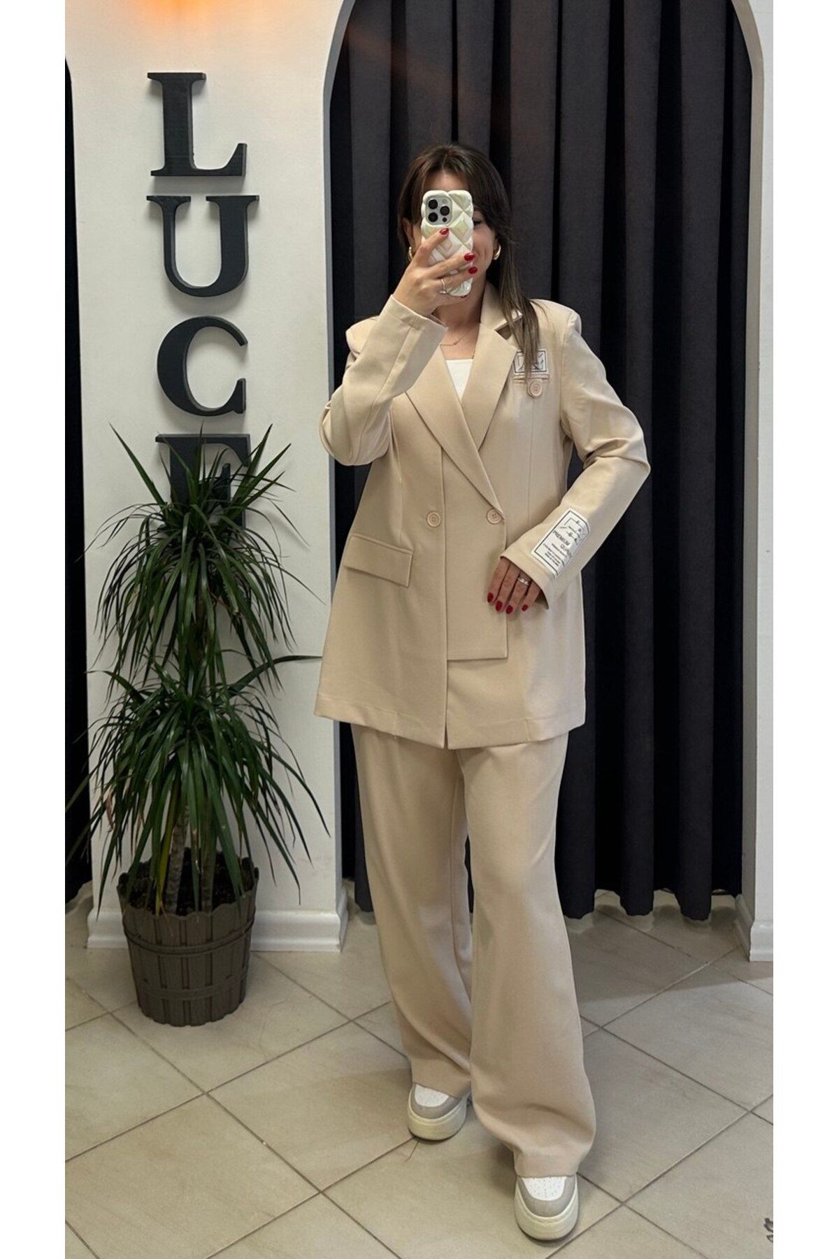 Butik TASARIM BLAZER CEKETLİ PALAZO PANTOLON TAKIMI