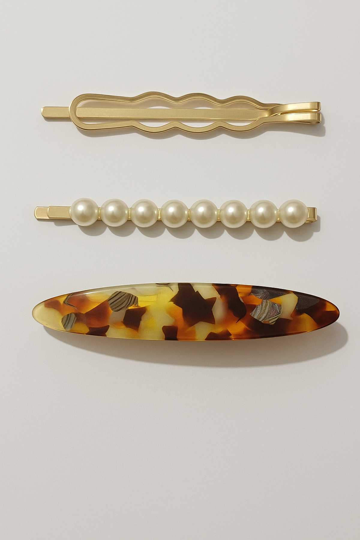 Srctech-Pearl Stone 3-Piece Buckle Set Gold Color Snap Hair Clip 3
