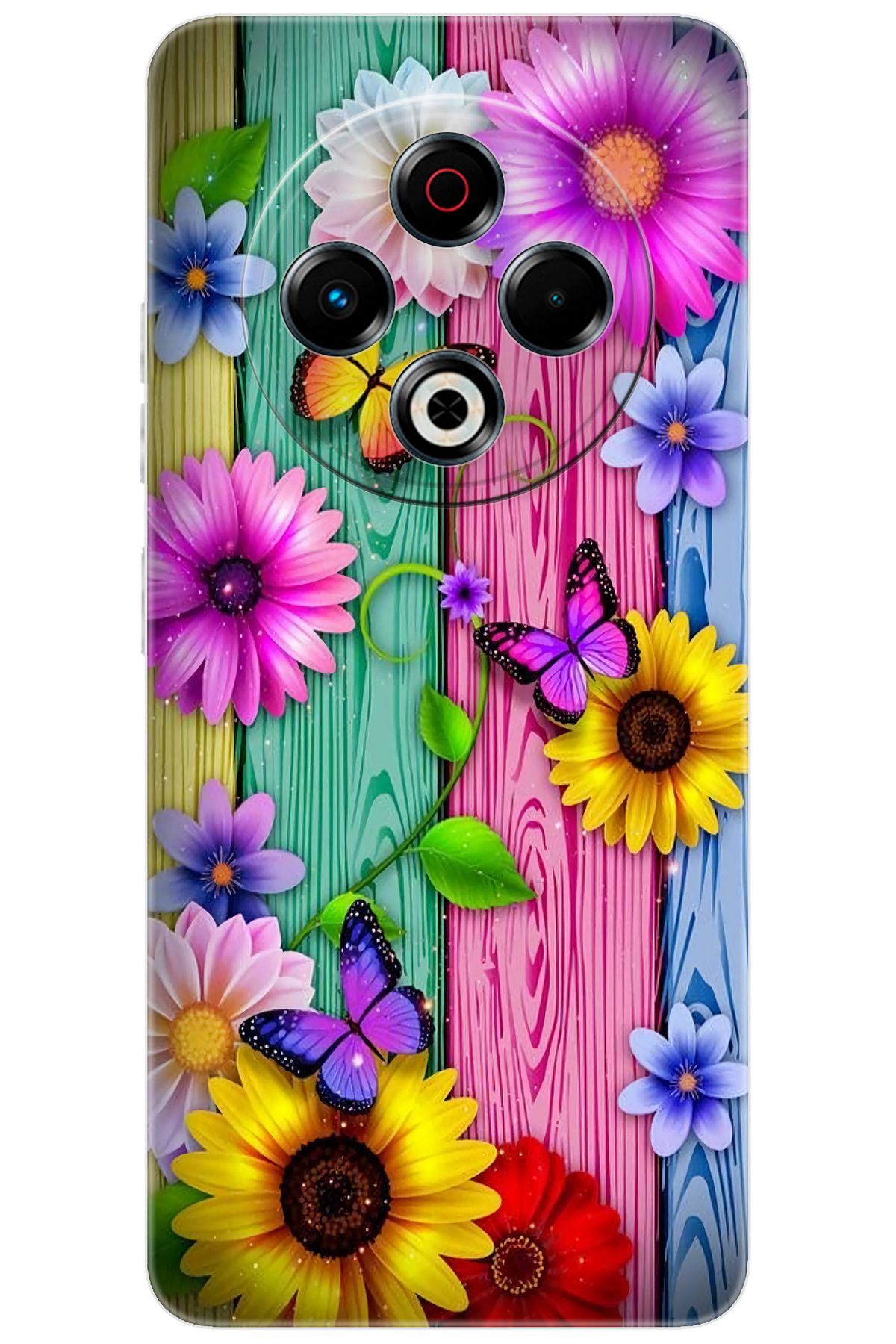 TECNO Spark 30 (KL6) Uyumlu Kılıf Desen Baskılı Silikon Renkli Papatya - Kelebekler STK:719 CP-UUKrN2r