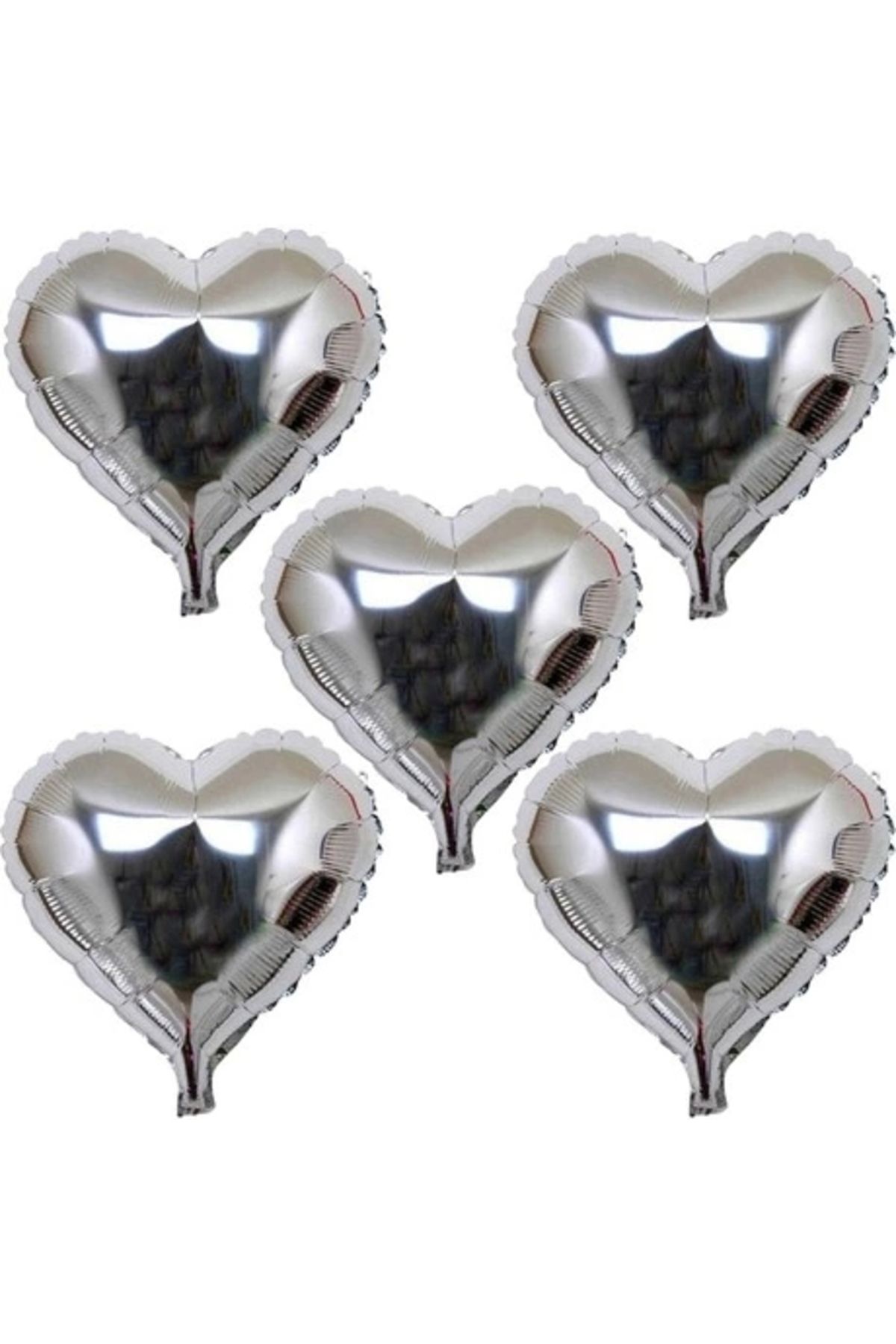 feminight Kalp Şekilli Gümüş Renk Folyo Balon 45 Cm 5 Adet
