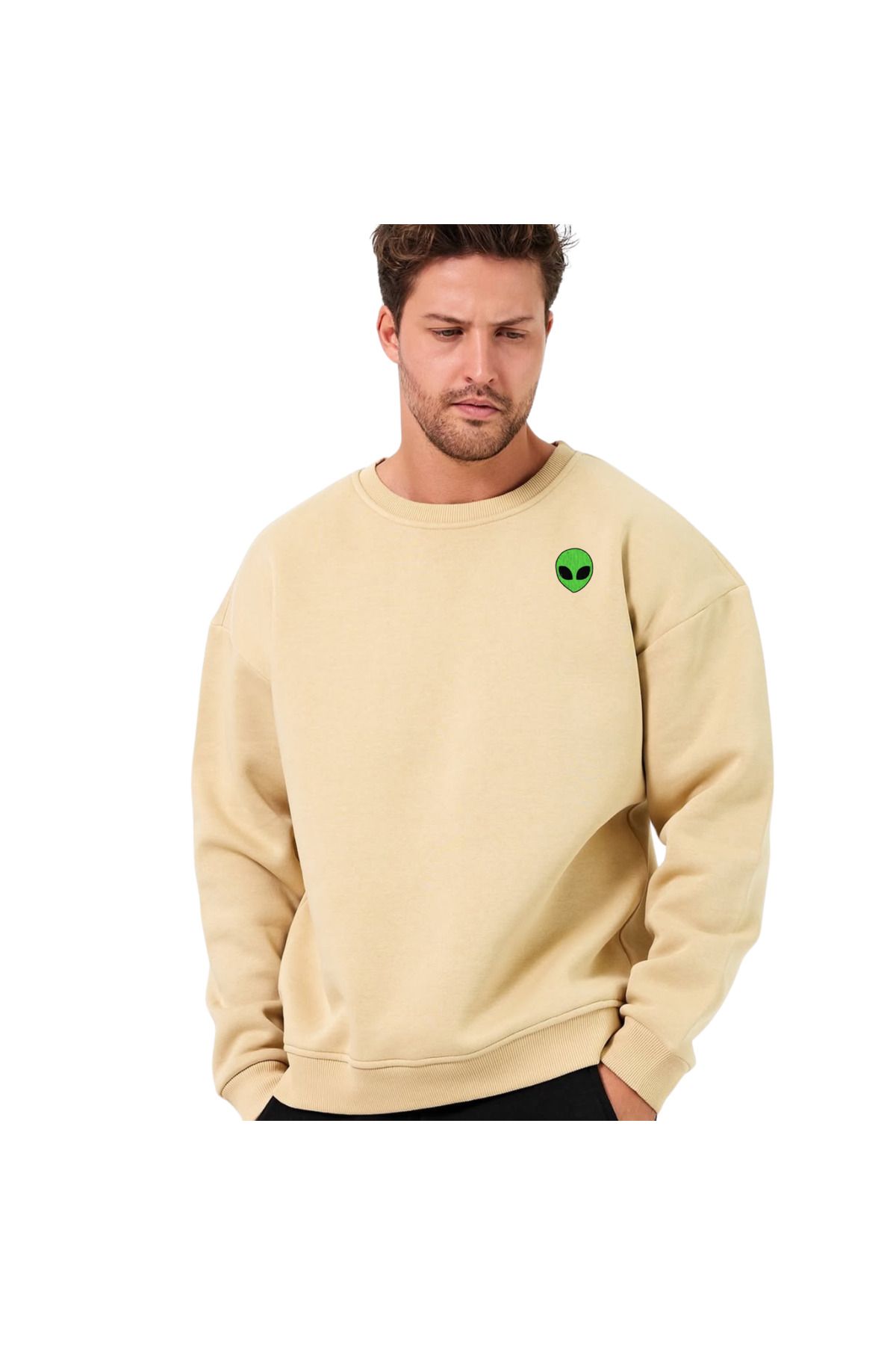 ChapellaSocks Uzaylı Desen Nakışlı Unisex Sweatshirt- %100 Pamuk ve Rahat!