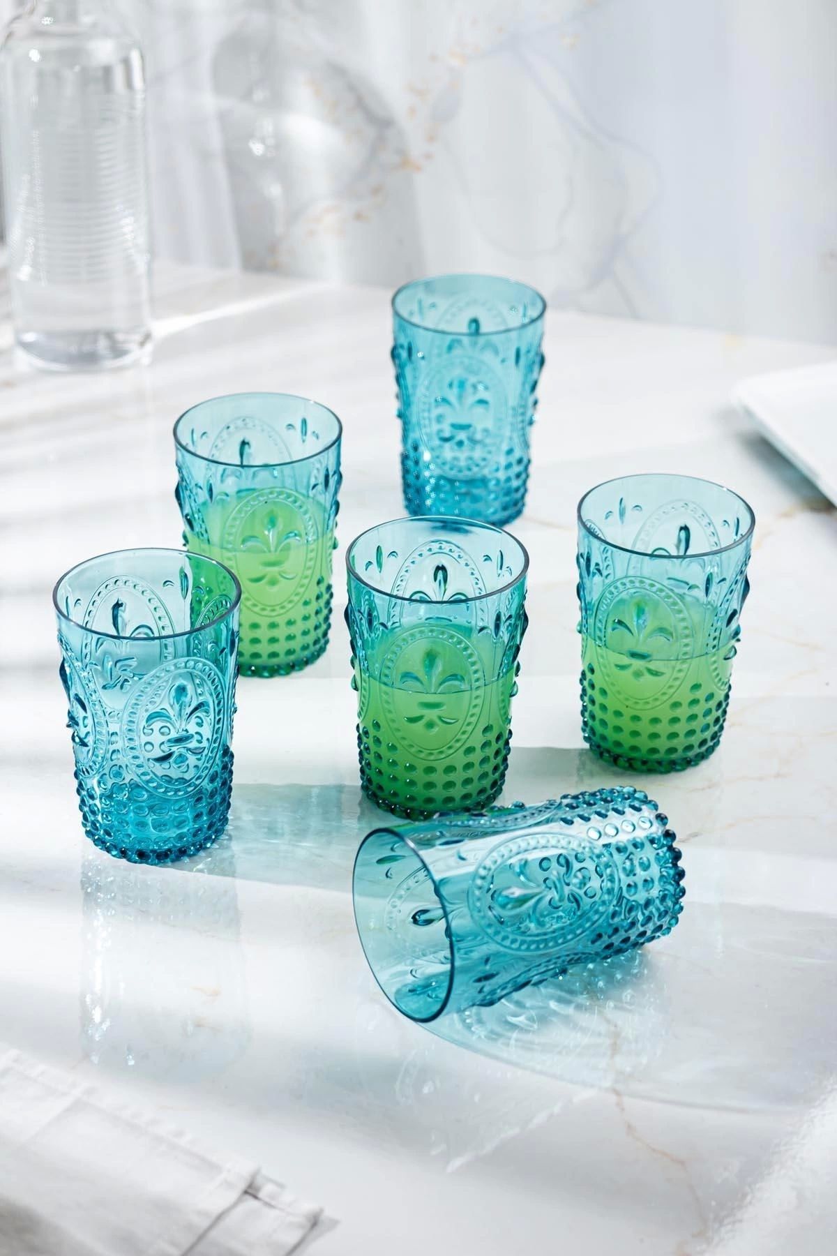 FTT SHOPPING MARKET Akrilik Aquamarin 6'lı Kısa Bardak & Su Meşrubat Kahve Yanı Bardağı 400 ml ( Cam Değildir )