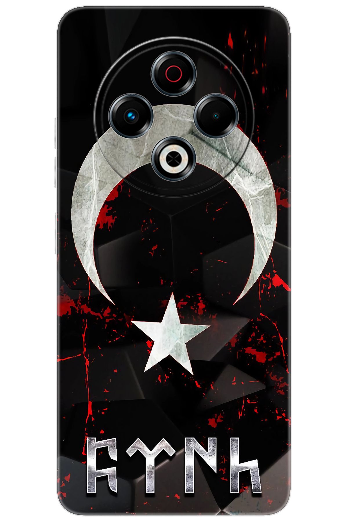 TECNO Spark 30 (KL6) Uyumlu Kılıf Desen Baskılı Silikon Ay Yıldız ve Göktürkçe Türk STK:636 CP-ocrJ6ha