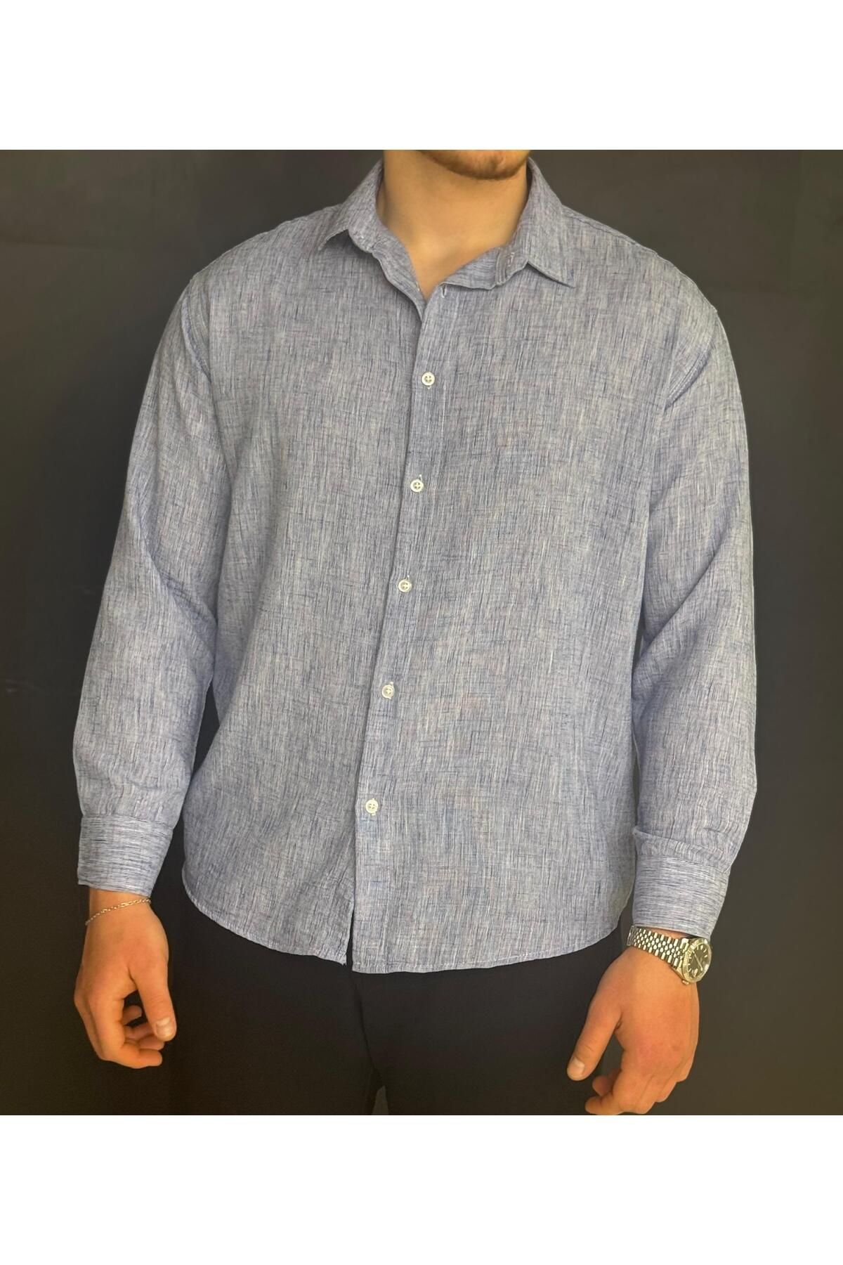 Alpha star Keten oversize uzun kol gömlek