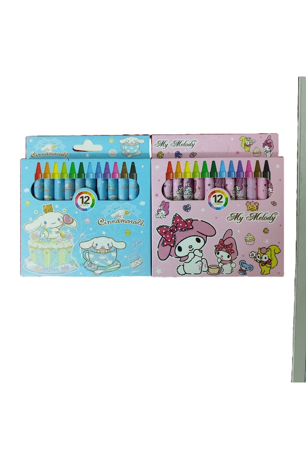 ada çanta kırtasiye Cinnamaroll ve My Melody figürlü 12 li pastel boya kalemi (toplam 2 paket)