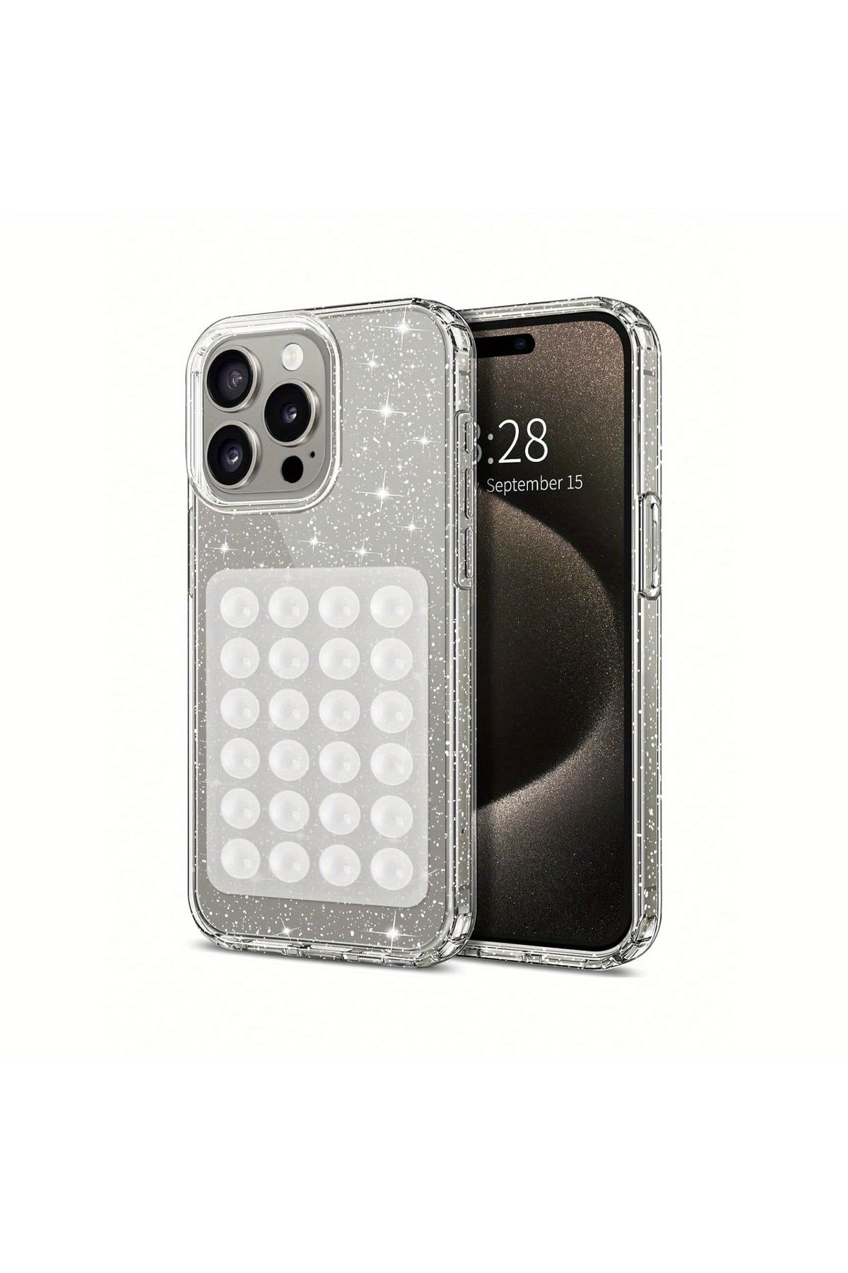 EDELFU iPhone 15 PRO için UYUMLU Simli Sert Sararmaz Şeffaf Kılıf, Telefon Tutacağı Vakum ve ince Kapak