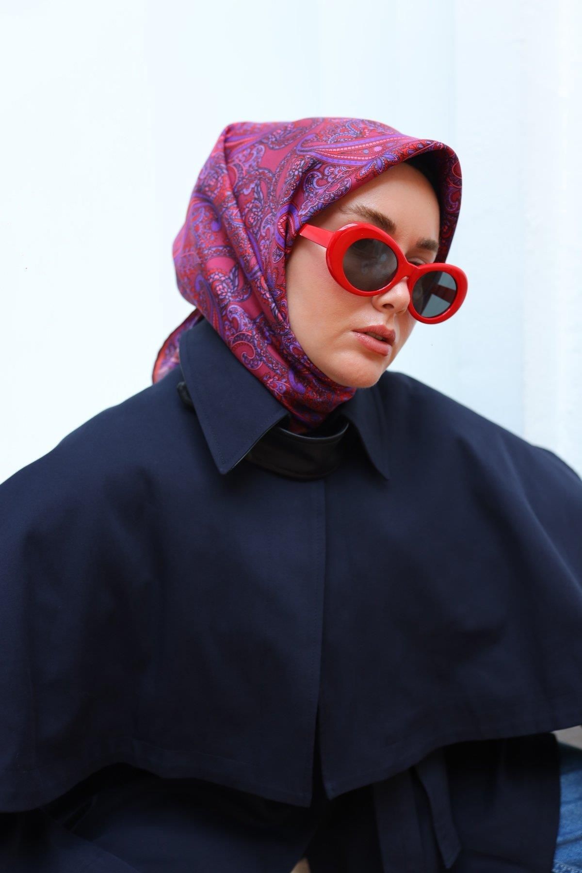 Silk Home Bordo Mor Etnik Desen Saf İpek Tivil Dokuma Eşarp-11455-08-KVS0718