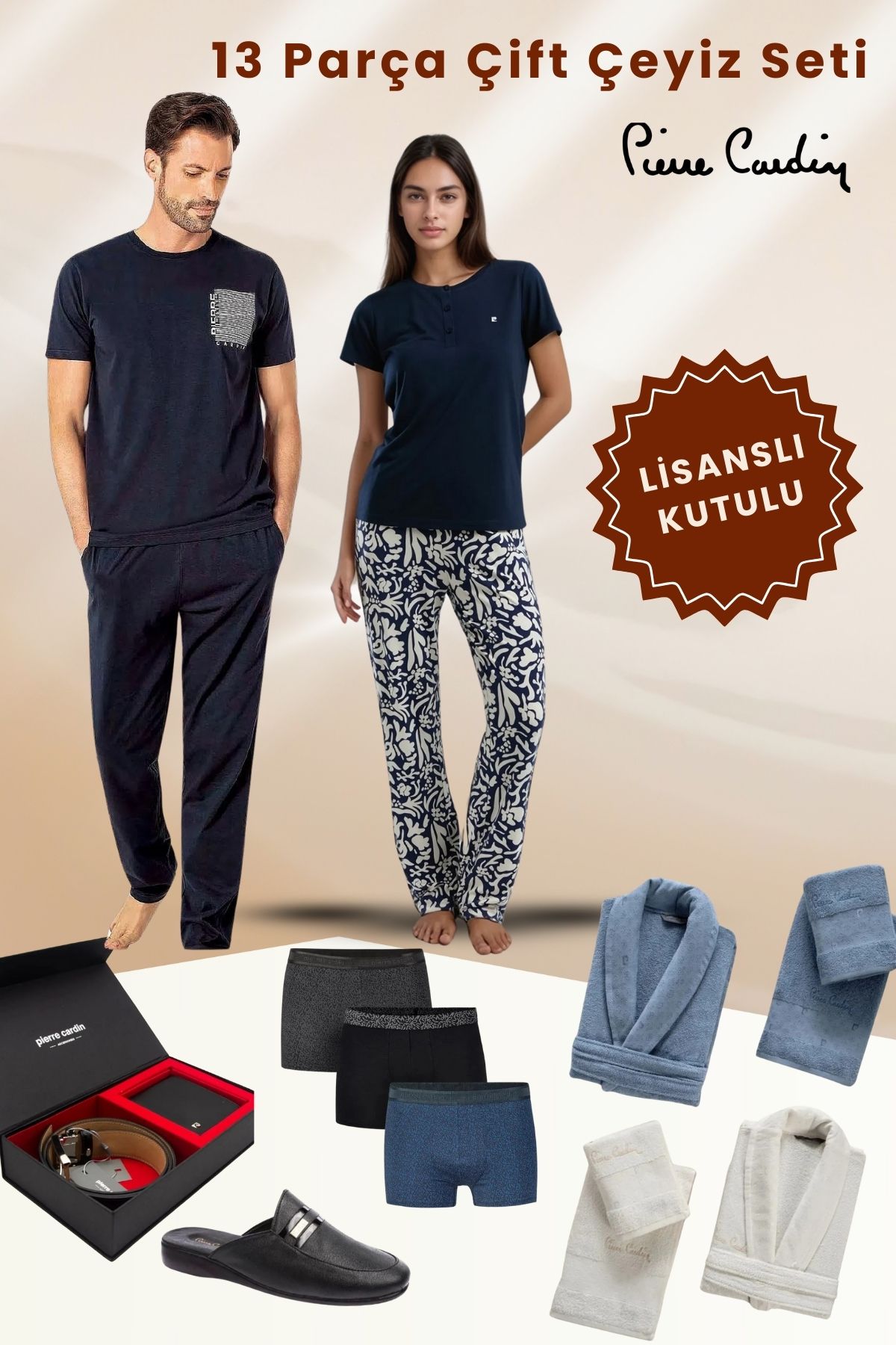Pierre Cardin 13 Parça Lisanslı ve Kutulu Çift Çeyiz Seti