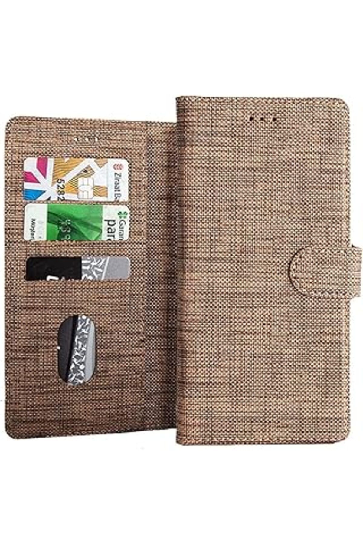 Mu Art Mi Note 9S İle Uyumlu Standlı Kartvizitli Ve Para Gözlü Fabric Desen Gold