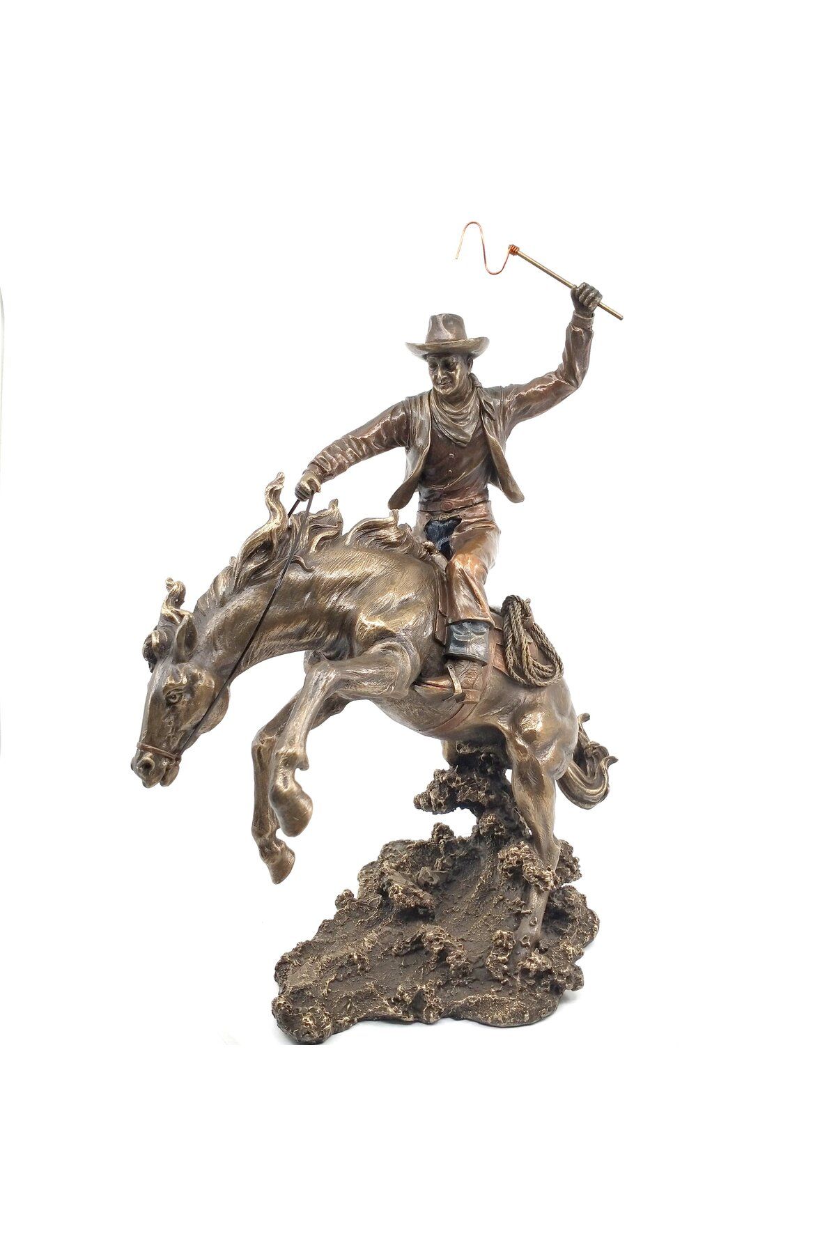 AYDINARTSHOP Veronese Kovboy Heykeli – Bronz Vahşi Batı Figürü (Atlı Rodeo Sürüşü)