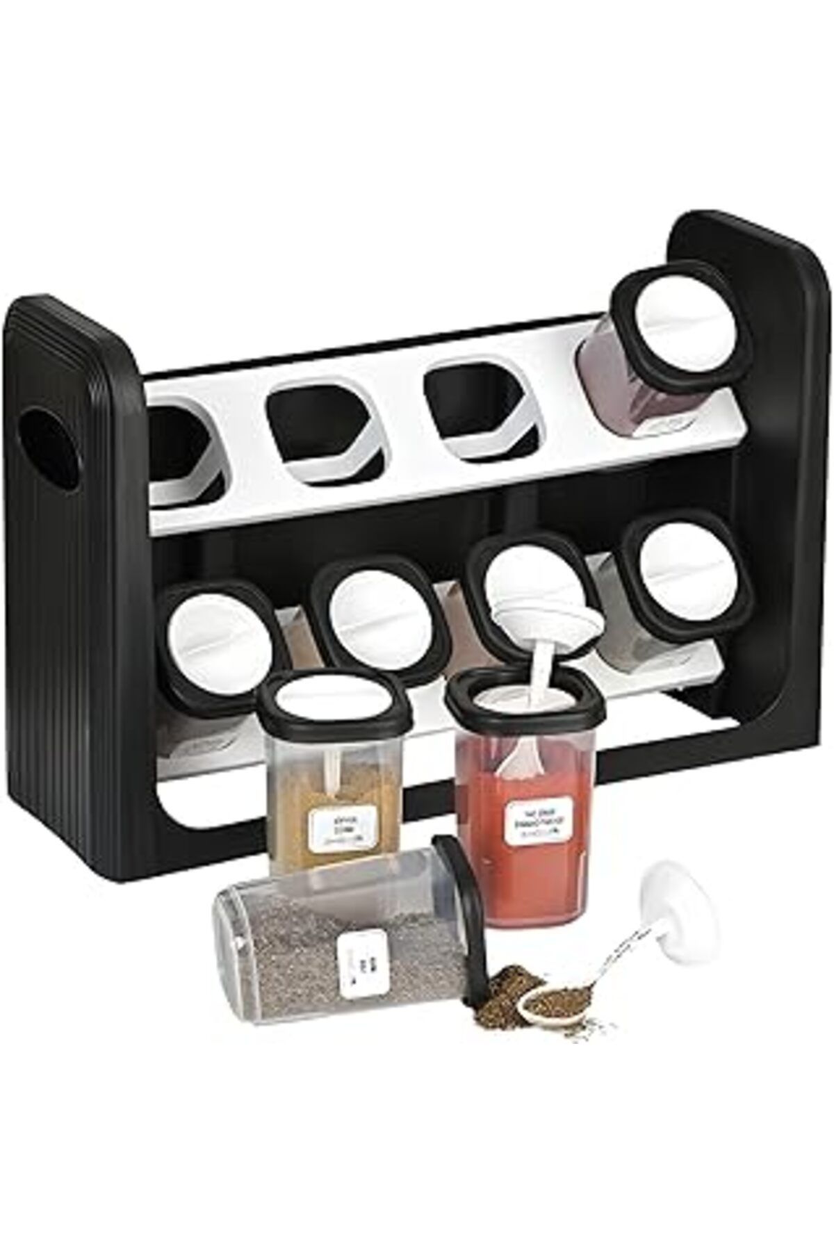 Mu Art Aee® 8'Li Standlı Kendinden Kaşıklı Kapak Baharatlık Seti Hava Almaz